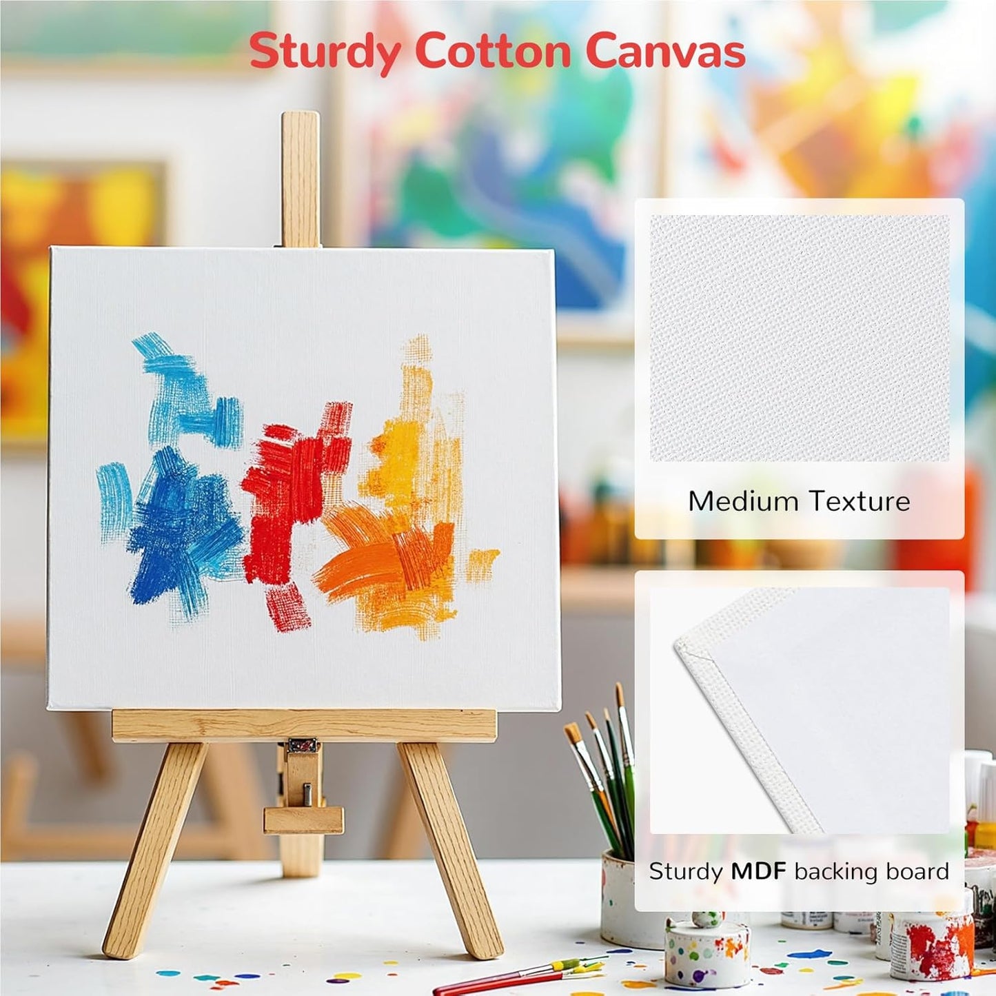 Small Canvas Boards for Kids Painting 56Pcs of 5x5, 6x6, 8x8, 10x10 inch Flat Square Canvas Panels, 100% Cotton White Acrylic Watercolor Paint