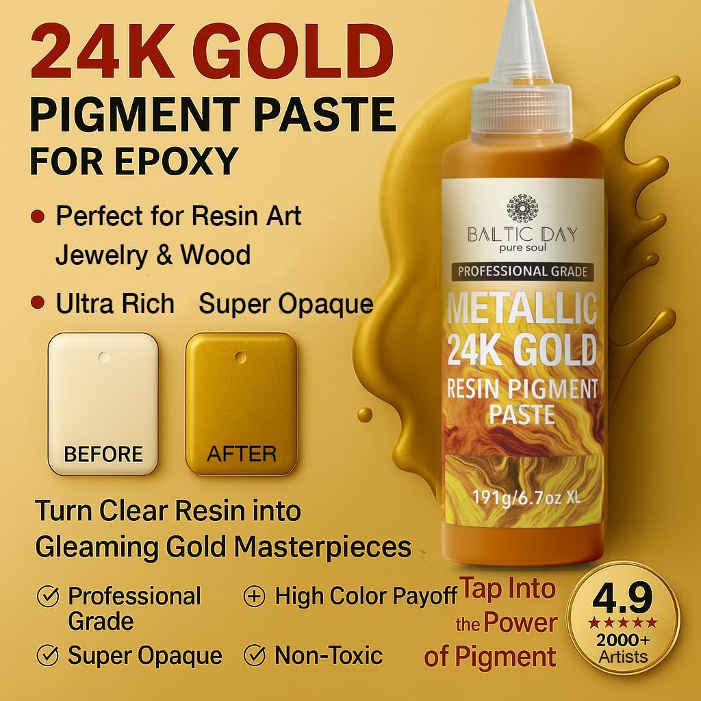 Metallic 24K Gold Epoxy Resin Pigment Paste XL (191g/6.7oz) – Opaque Epoxy Dye & High Concentration Coloring Paste, Mica Powder Alternative for Resin Art, Jewelry, Tumblers, River Tables