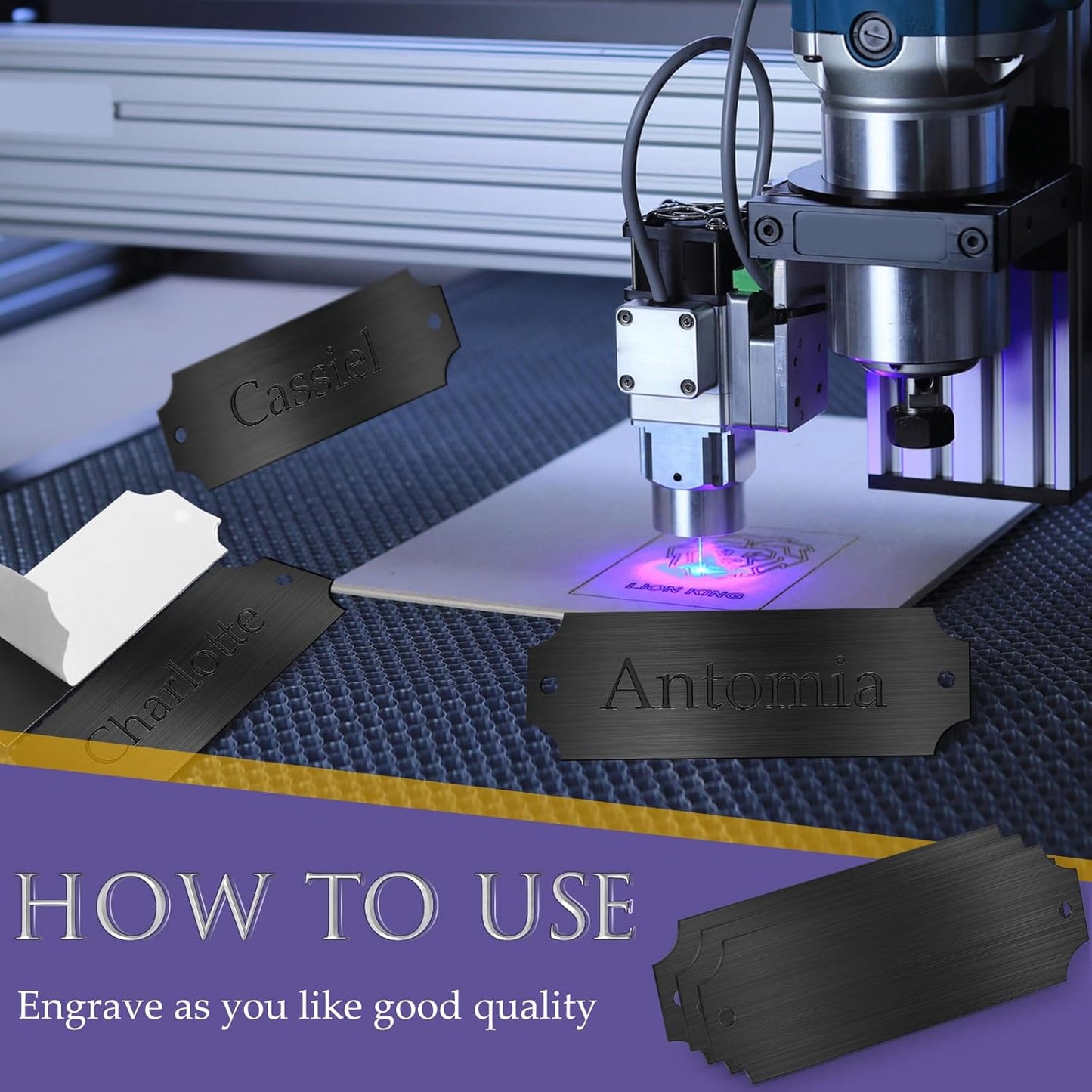 24 Pcs Personalized Name Plates Laser Engraved 1" x 3" Solid Brushed Metal Plaque Trophy Plate Blank Name Tag with Adhesive Backing and Screws for DIY(Black,Notched Corner)