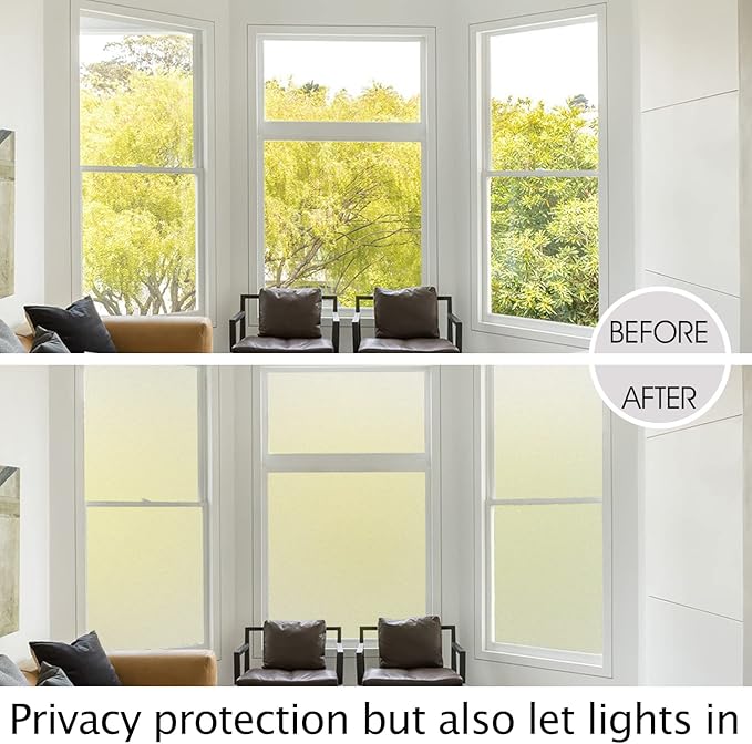 HIDBEA Frosted Window Privacy Film Heat Control UV Blocking, Static Cling Non-Adhesive Reusable Door coverings for Bathroom Home Office (Frosted 45.2 Inch x 13.1 Feet)
