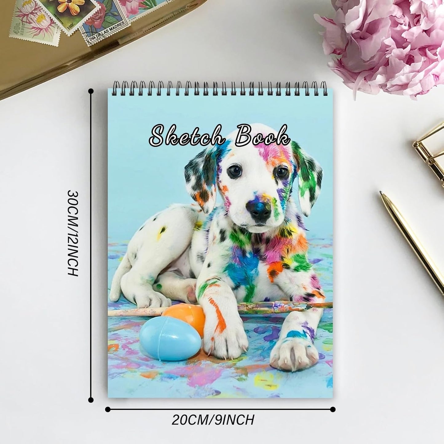 Cabreche Cute Sketchbook Top Spiral Bound Sketch Pad, 9 x 12 inch,100GSM Thick Paper,50 Sheets 100 Pages,Art Sketch Book Artistic Aesthetic Writing Drawing Paper for Girls Women Artists Beginners-Dog