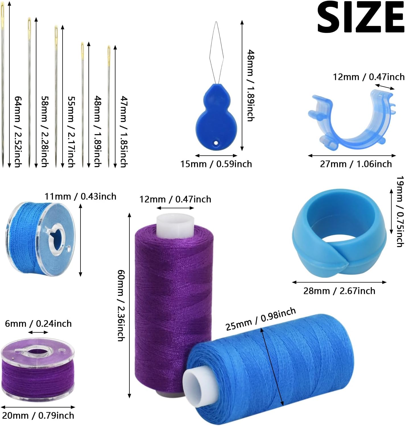 SHRJ 130pcs Sewing Thread kit, 50 Colors Sewing Machine Threads Prewound Bobbins with Bobbin Thread Buddies Storage Needles Assortment, 400 Yards per Spools Polyester Thread