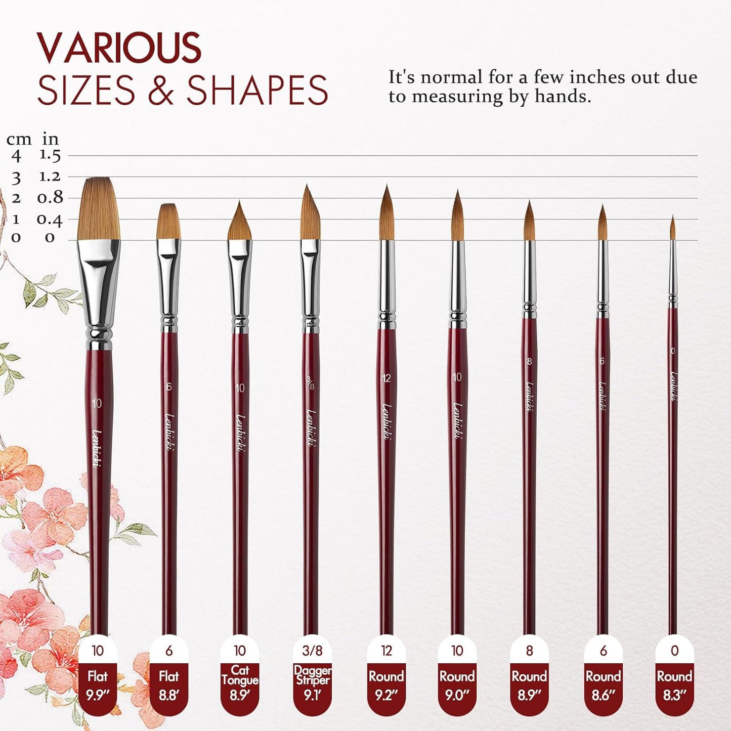 Sable Paint Brushes Professional Watercolor Paintbrushes Set for Artists 9pcs, Ideal for Watercolor, Acrylic, Includes Round Pointed, Flat, Cat's Tongue