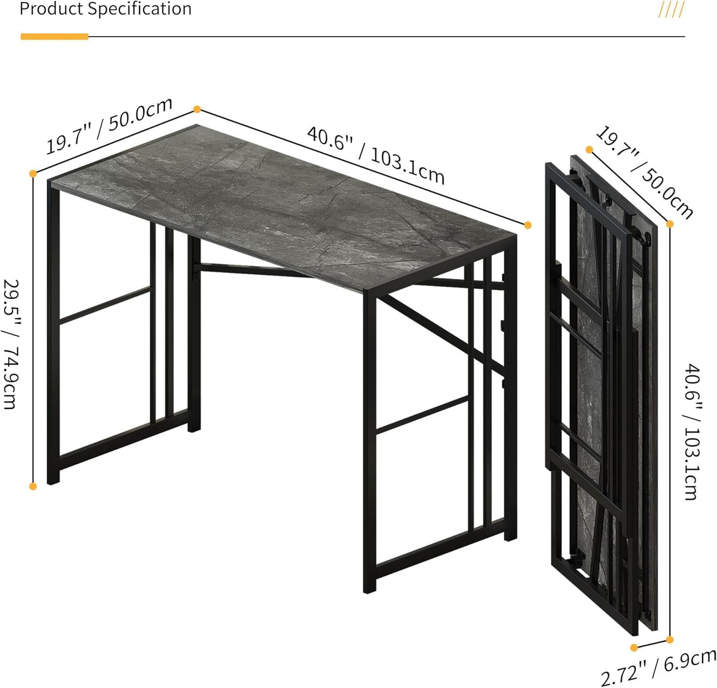 Folding Desk 40 inch Writing Gaming Computer Camping Desk, No Assembly Required Home Office Table, Grey