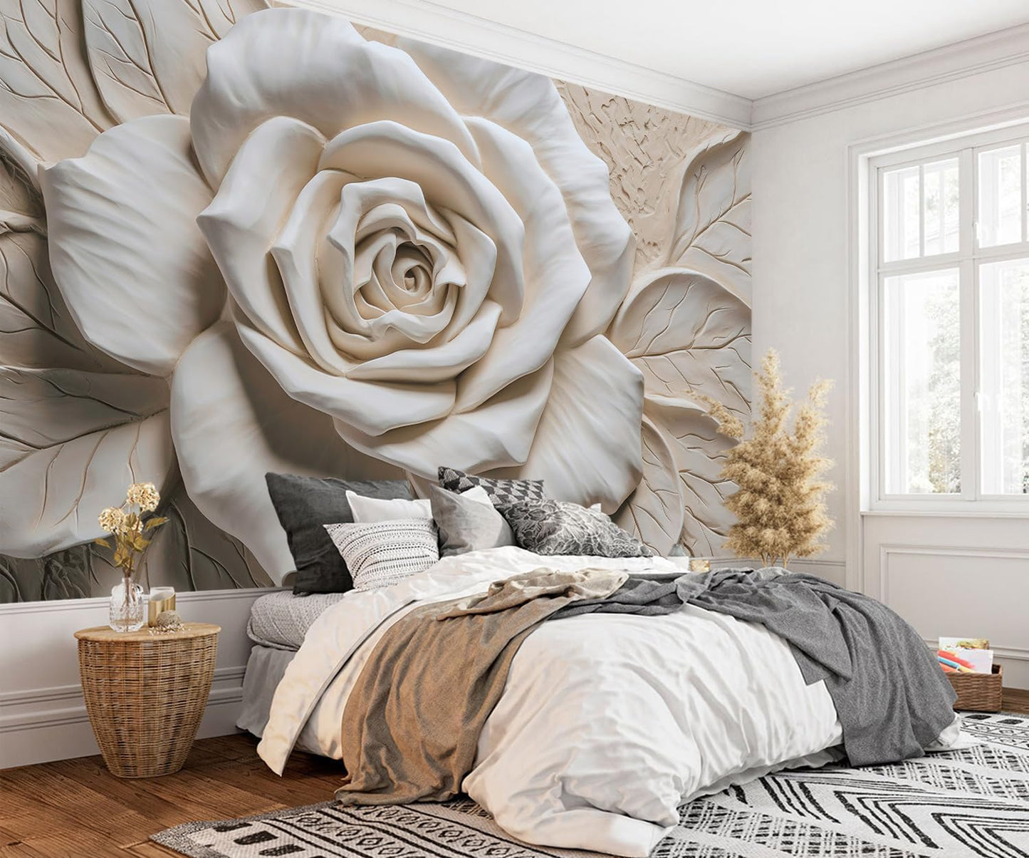 AFZEVEB-3D Rose Flower Wallpaper Large Floral Wall murals for Bedroom 182"x120"(Not Peel and Stick)