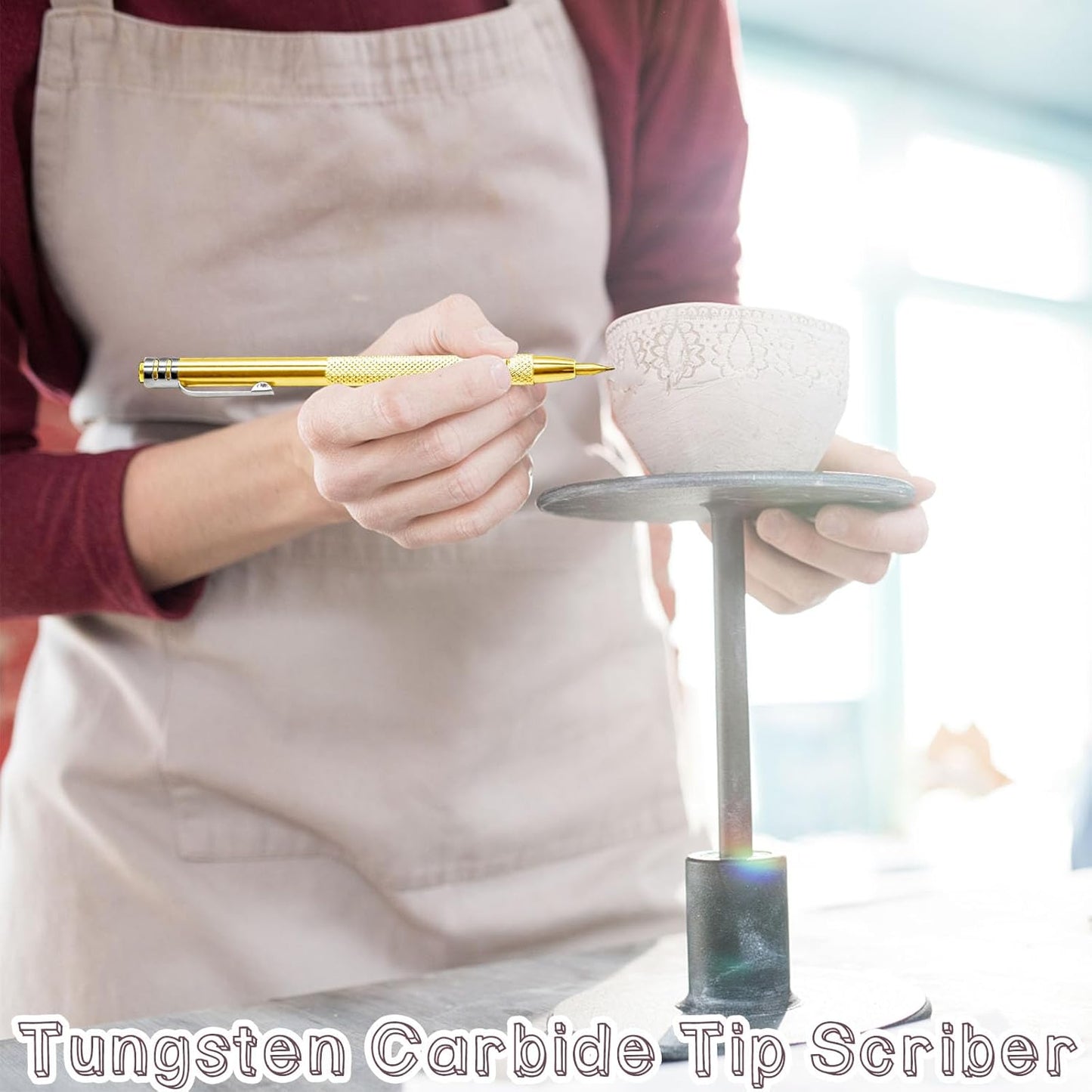 2 Pcs Tungsten Carbide Tip Scriber With 12 Replacement Marking Tip, Aluminium Magnet Carbide Scribe Tool etching Scribe Pen With Clip, Metal Engraving Pen for Glass / Ceramics / Hardened Steel(Gold)