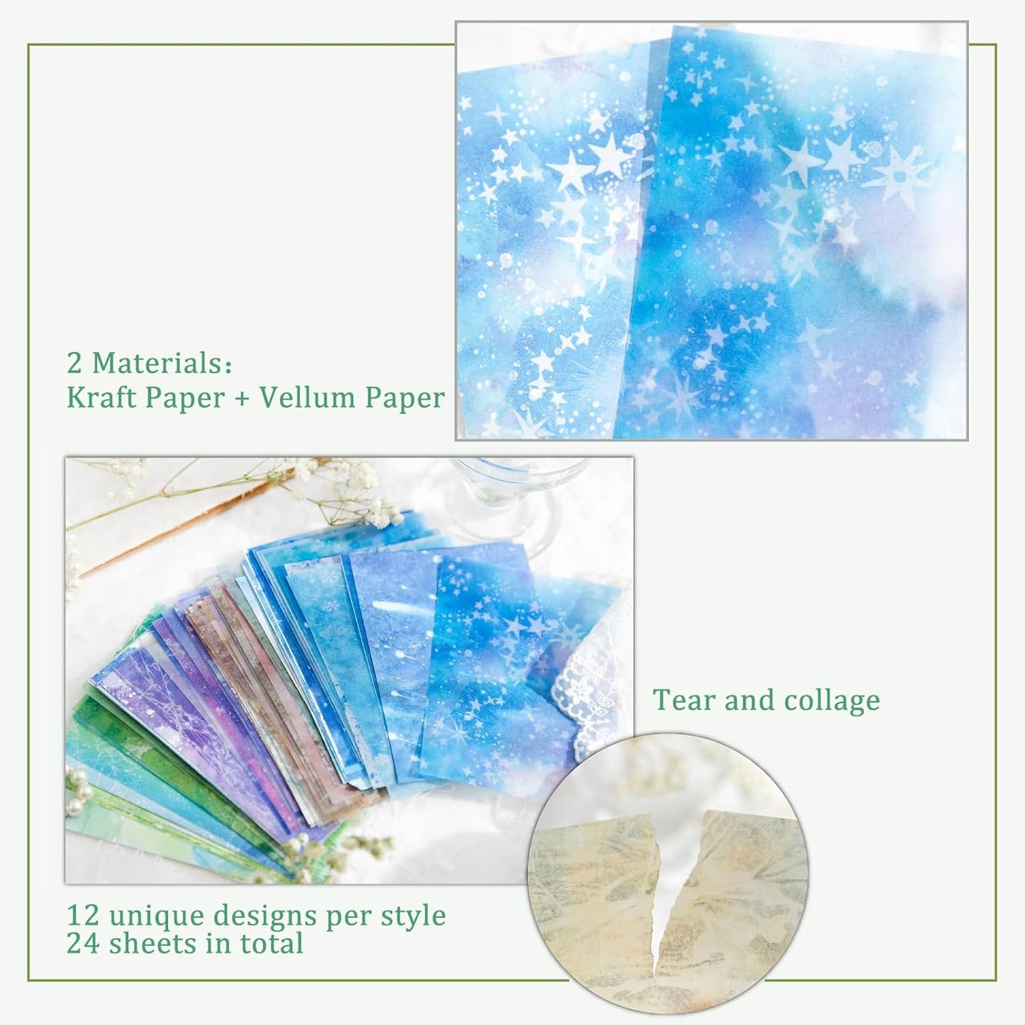 Color of The World Scrapbook Paper Set, 96 PCS Dual Material Craft Paper for Journaling, DIY Collage, Card Making, Scrapbooking – 4 Aesthetic Styles: Starry, Nature, Vintage & Pastel