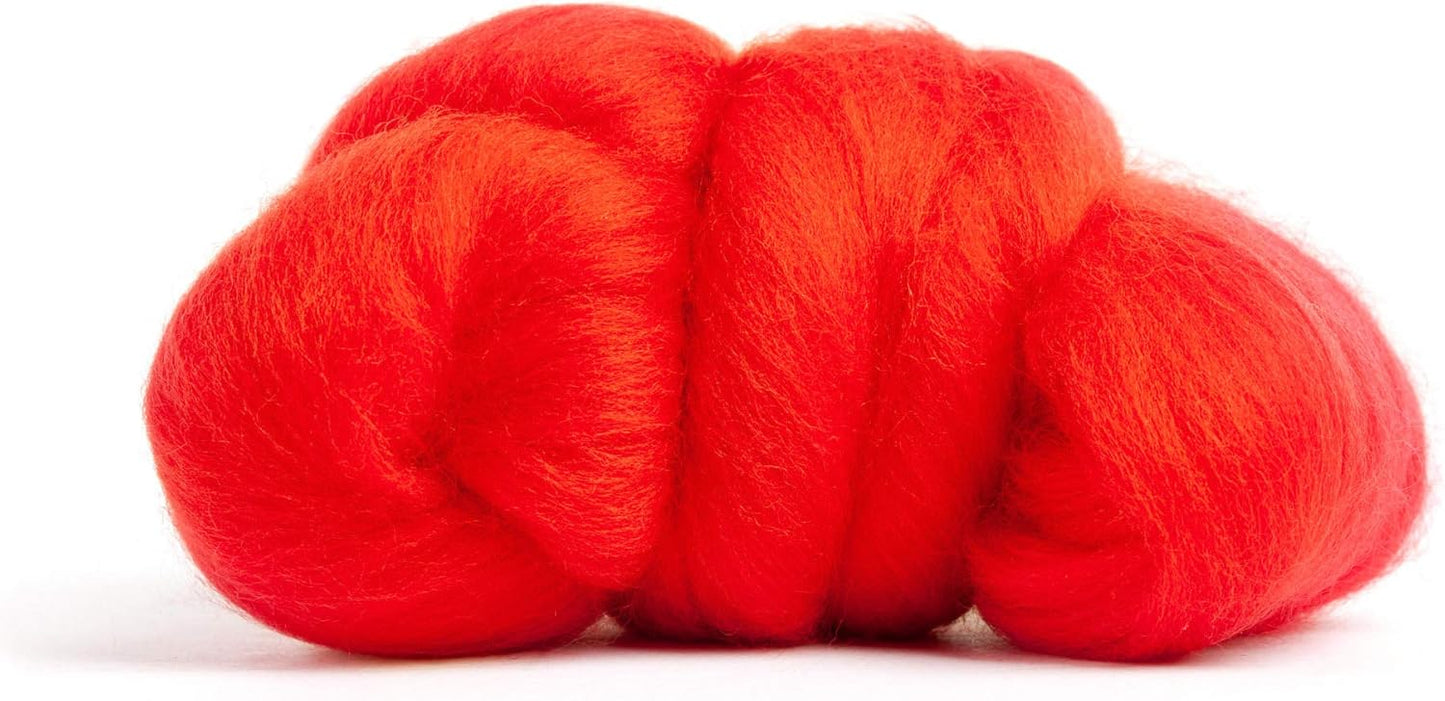 Desert Breeze Distributing 100% Natural Merino Wool Roving - Premium Combed Top Merino Roving Wool - Tapestry, Spinning, Wet Felting & Needle Felting Supplies - 21.5 Micron - 1 oz, Color Tomato Red
