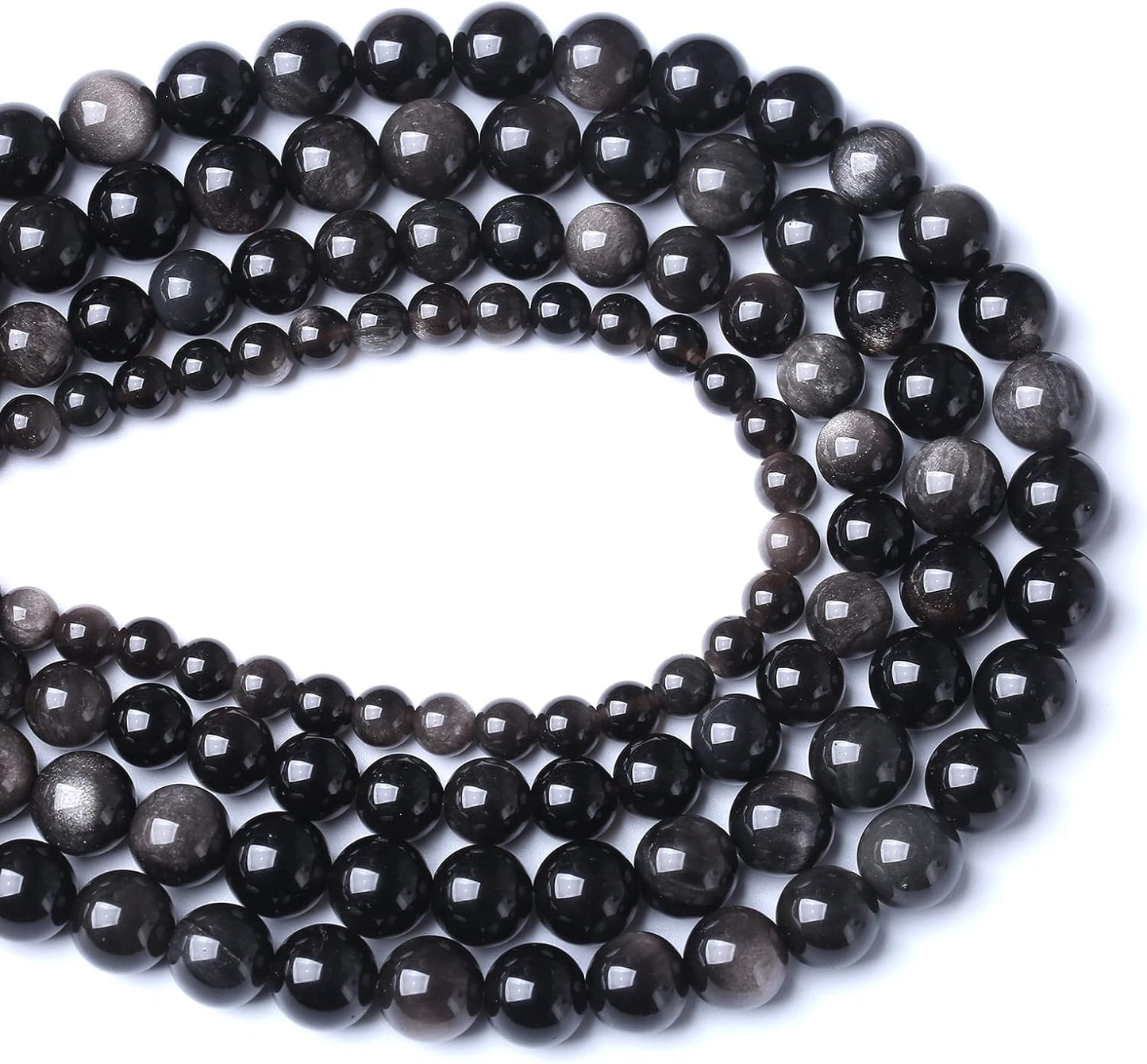 45pcs 8mm AAA Natural Obsidian Stone Beads Gemstone Round Loose Beads for Jewelry Making DIY Bracelet (Sliver Color Obsidian Stone, 8mm)