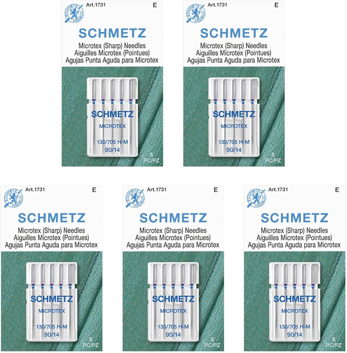 SCHMETZ Microtex Sharp Sewing Machine Needles - Quilting & Topstitching Supplies, Size 90/14, 5-Needle Card, Pack of 5