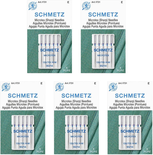 SCHMETZ Microtex Sharp Sewing Machine Needles - Quilting & Topstitching Supplies, Size 90/14, 5-Needle Card, Pack of 5