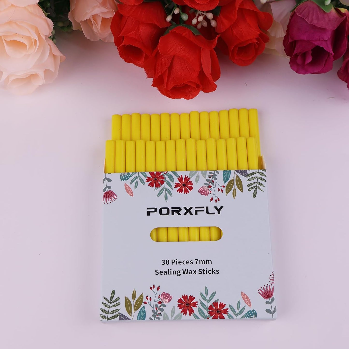 30 Pieces 7mm Sealing Wax Sticks for Glue Gun,PORXFLY Mini Wax Seal Sticks Great for Seals Stamp,Cards Envelopes,Wedding Invitations,Gift Wrapping,Wine Packages (Yellow)