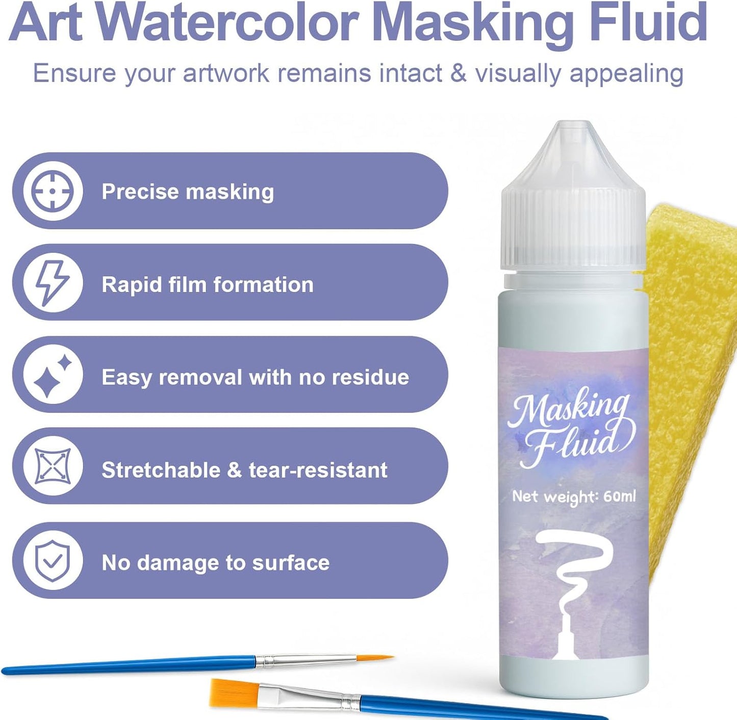 120ml Masking Fluid for Watercolor Painting, Art Watercolor Masking Fluid Precise White Space, Easy Peel-Off, Water Based Latex, for Artists, Beginners, DIY Canvas Protection (Blue)