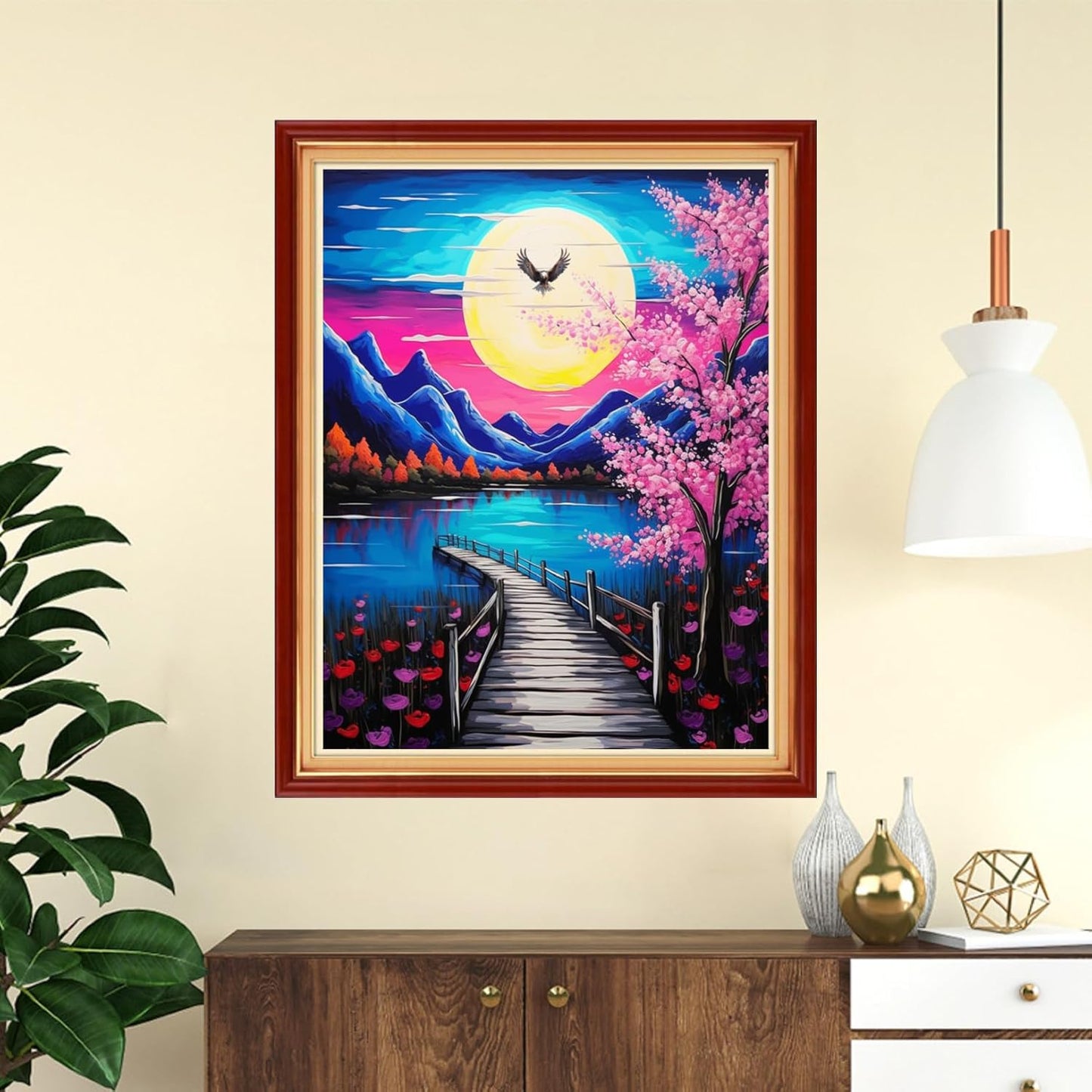 Funchey Stamped Cross Stitch Kits, DIY Cross Stitch Pattern for Adults Beginners Needlepoint Kits Embroidery Kit Arts and Crafts 11CT-Moonlight Peach Blossoms 16x20 inch