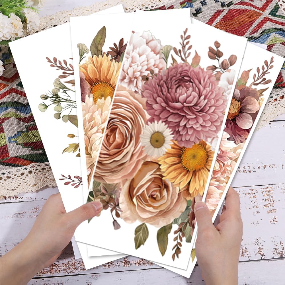 GLOBLELAND 4 Sheets Pink Vintage Bouquet Rub on Transfer for Furniture 11.8x5.9inch Flowers and Plants Rub on Transfer Sticker Daisy UV Self Adhesive Decals Wall Art Craft for Home Decor