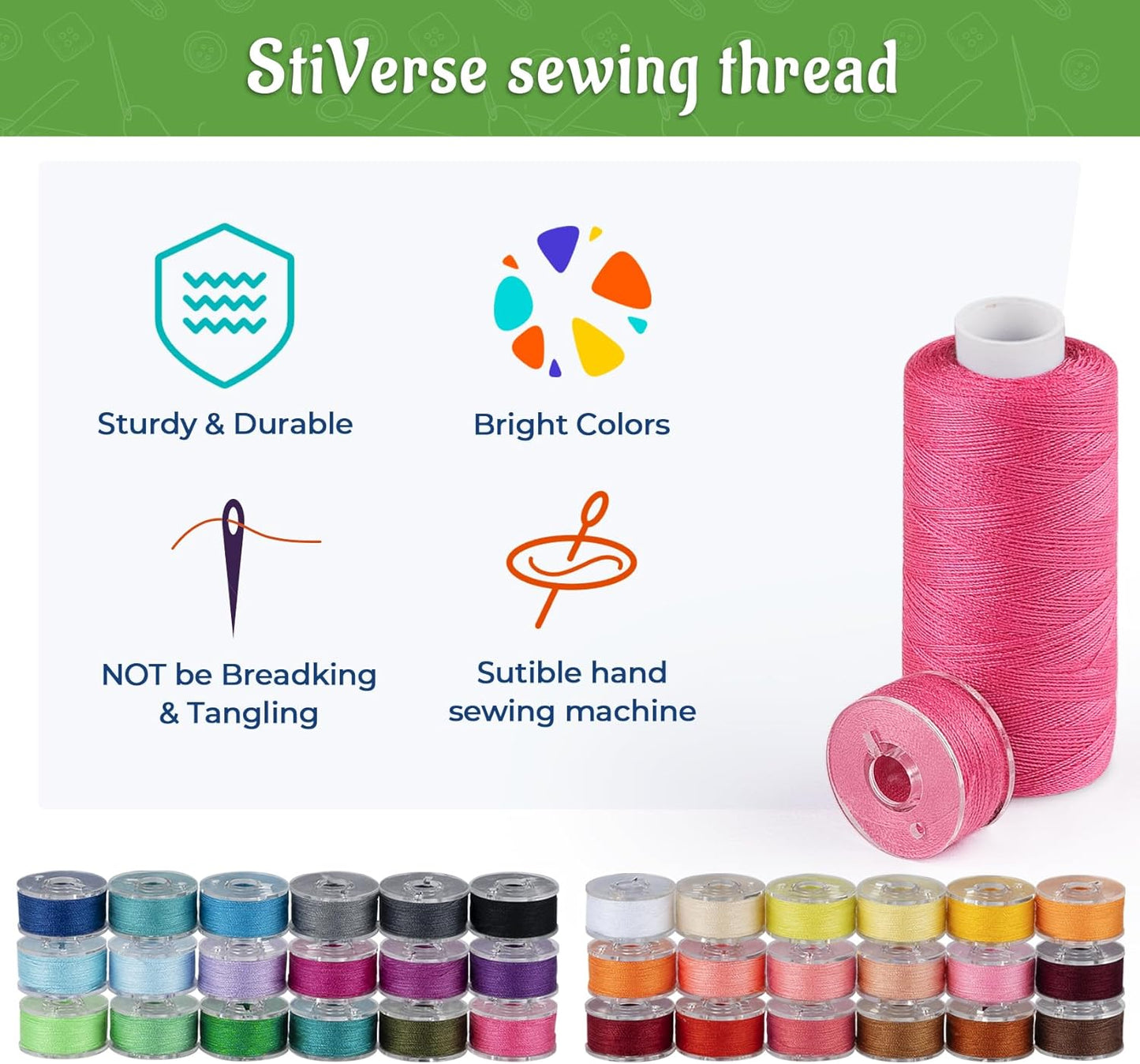 72Pcs 36 Colors with 36 Same Color Prewound Bobbins, 650 Yard Sewing Threads for Sewing Machine, Sewing Threads for Sewing Machine &Hand Emergency and Travel, DIY and Home(102Pcs)