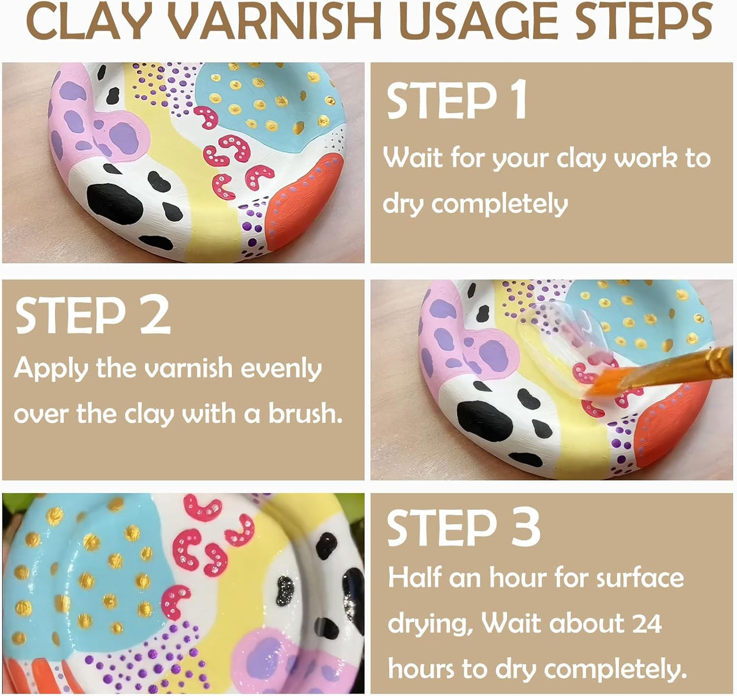 Air Dry Clay Glaze & Varnish 2-Pack (Matte & Gloss) - 100ml Each with Brush, Waterproof & Scratch Resistant Gloss Clay Varnish for Pottery/DIY Crafts/Sculptures