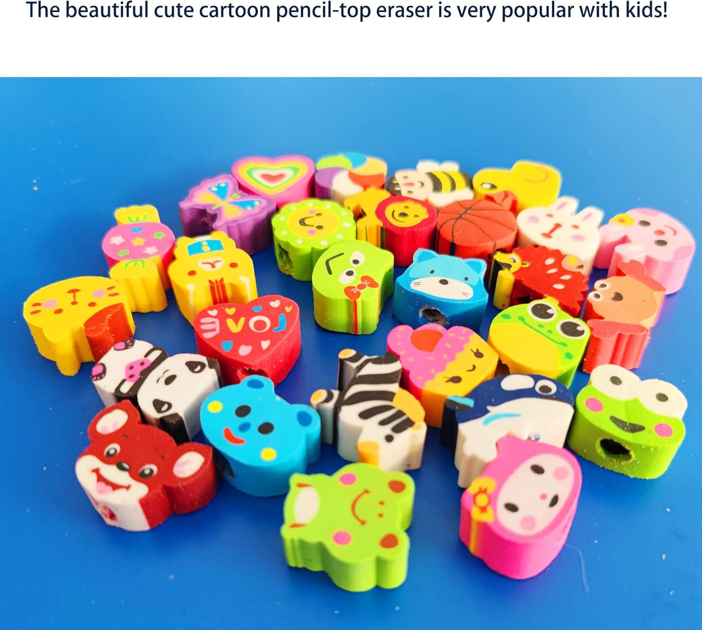 35PCS Fun Animal Fruit Pencil Topper Erasers for Kids Bulk,Cute Top Erasers Caps for Pencil,Back to School Party Gifts (Pattern Random)