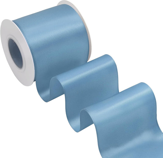 Dusty Blue Satin Ribbon 3 Inch X 15 Yards Solid Color Double Faced Ribbons Perfect for Crafts Wedding Decor Bow Making Arts Sewing and More