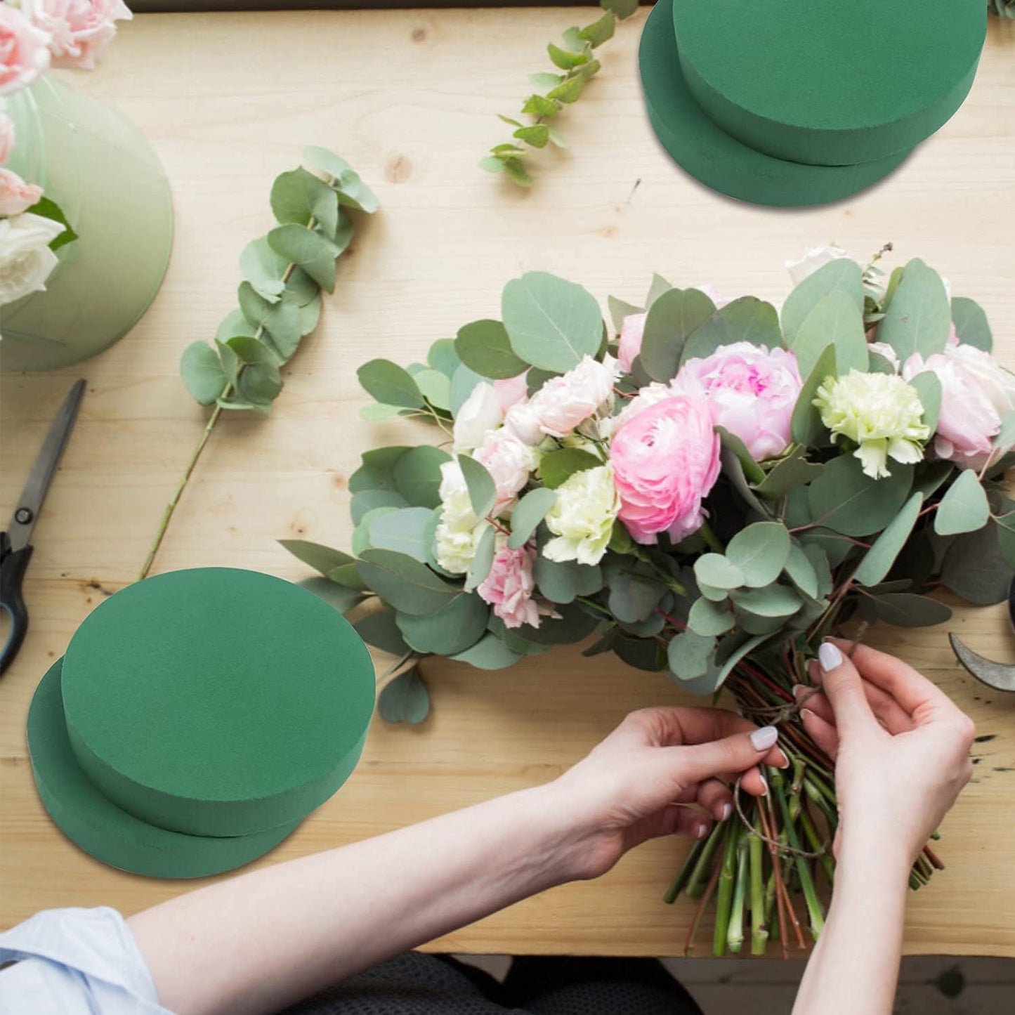 LOMIMOS 8'' Large Round Floral Foam,Florist Green Blocks Supplies for Flower Arrangement Decorations DIY Craft,Pack of 4