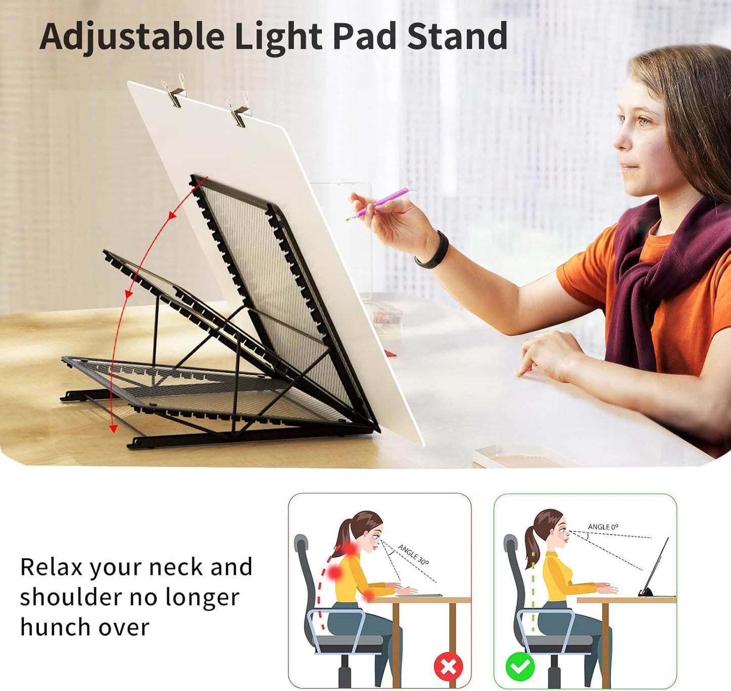 ARTDOT A2 LED Light Pad for Diamond Painting USB Powered Light Board Kit, Adjustable Brightness with 12 Angles Stand and Clips