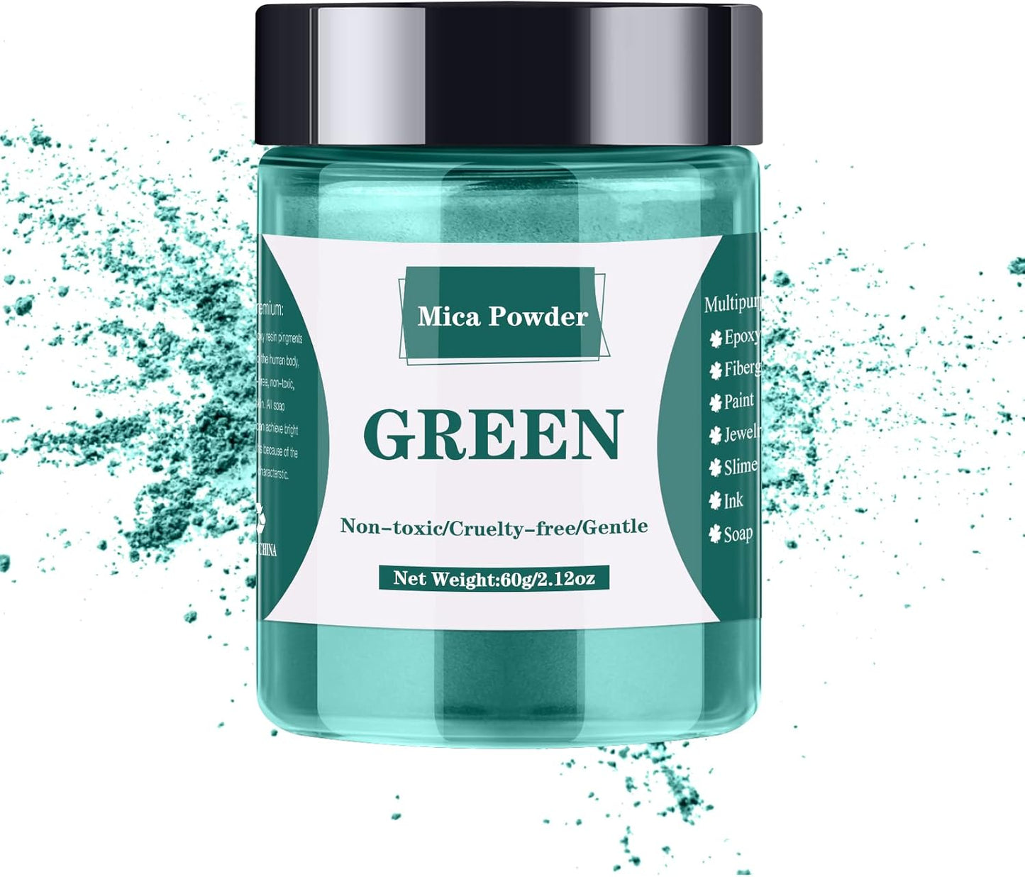 Mica Powder - 60g Mica Powder for Epoxy Resin - Pearl Pigment Powder Dye for Resin/Eye Shadow/Soap Making/Nails/Bath Bombs etc. (Green)