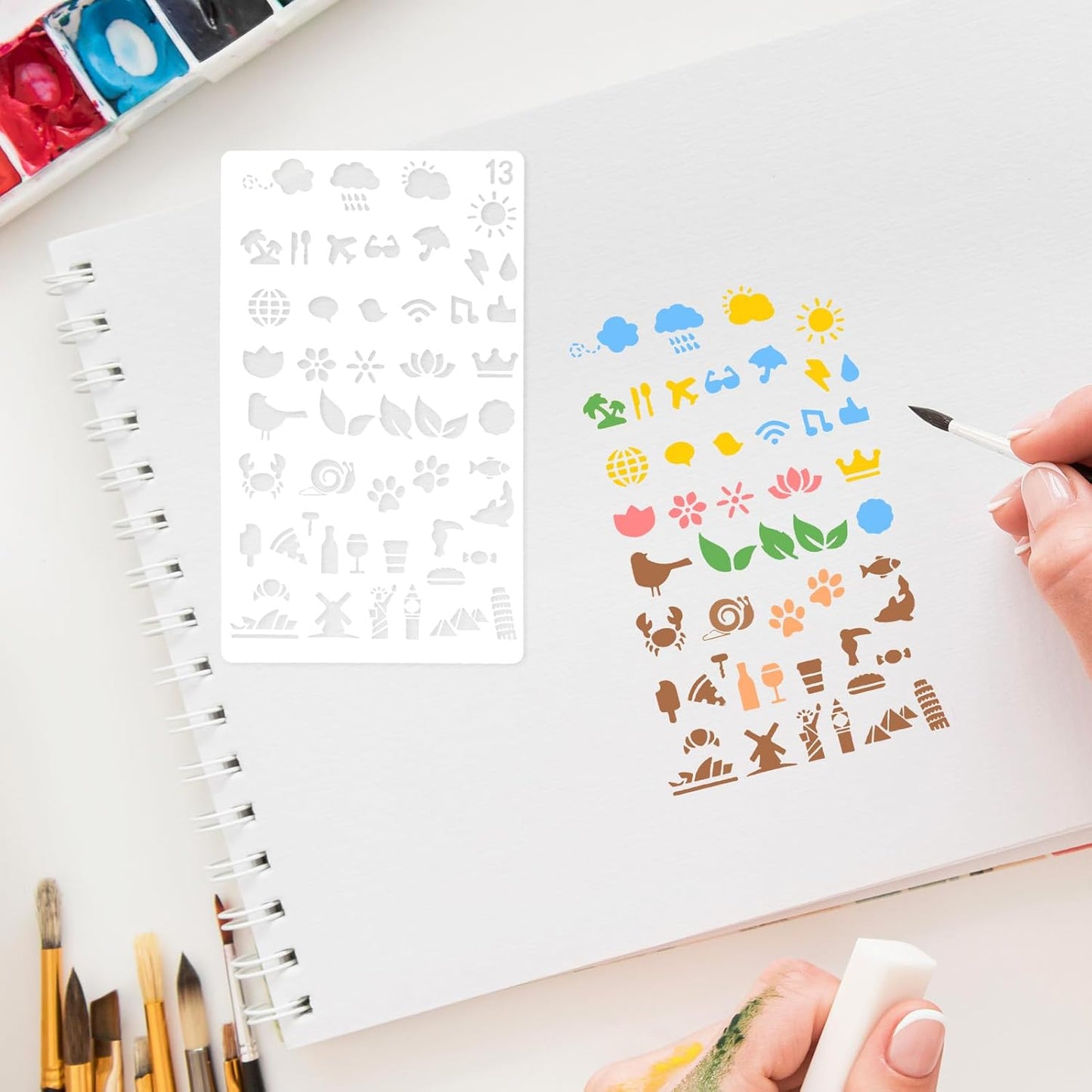 20Pcs Journal Stencils Set, Plastic Planner Journaling Stencils, DIY Drawing Templates Accessories Kit for Notebook Cards Scrapbook, Reusable Productivity Journals Supplies