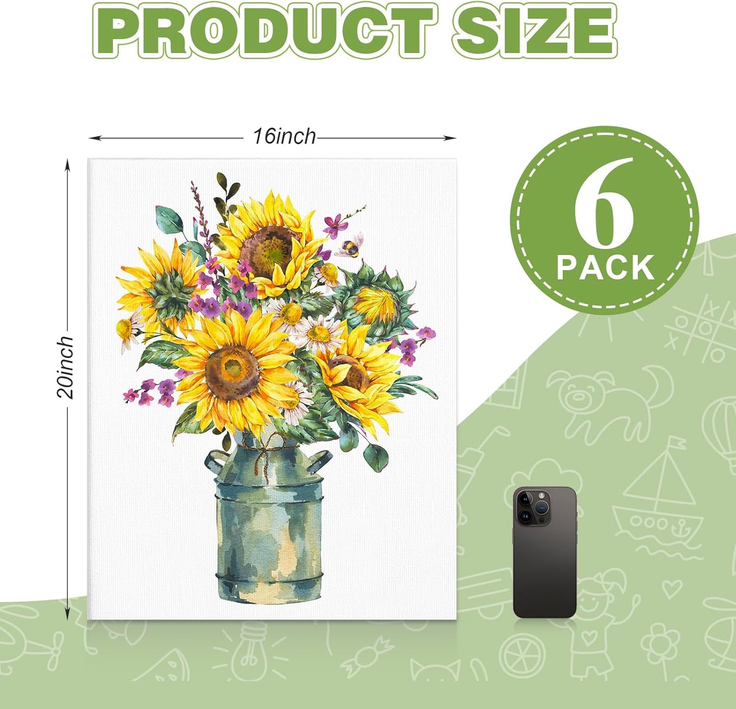 ESRICH Canvas for Painting 16x20 Inch, 6 Pack Canvas Boards for Painting Cotton Primed Acid Free Large Blank Canvas Panels for Oil Paint, Watercolor, Acrylic Paint, Gouache and Tempera.