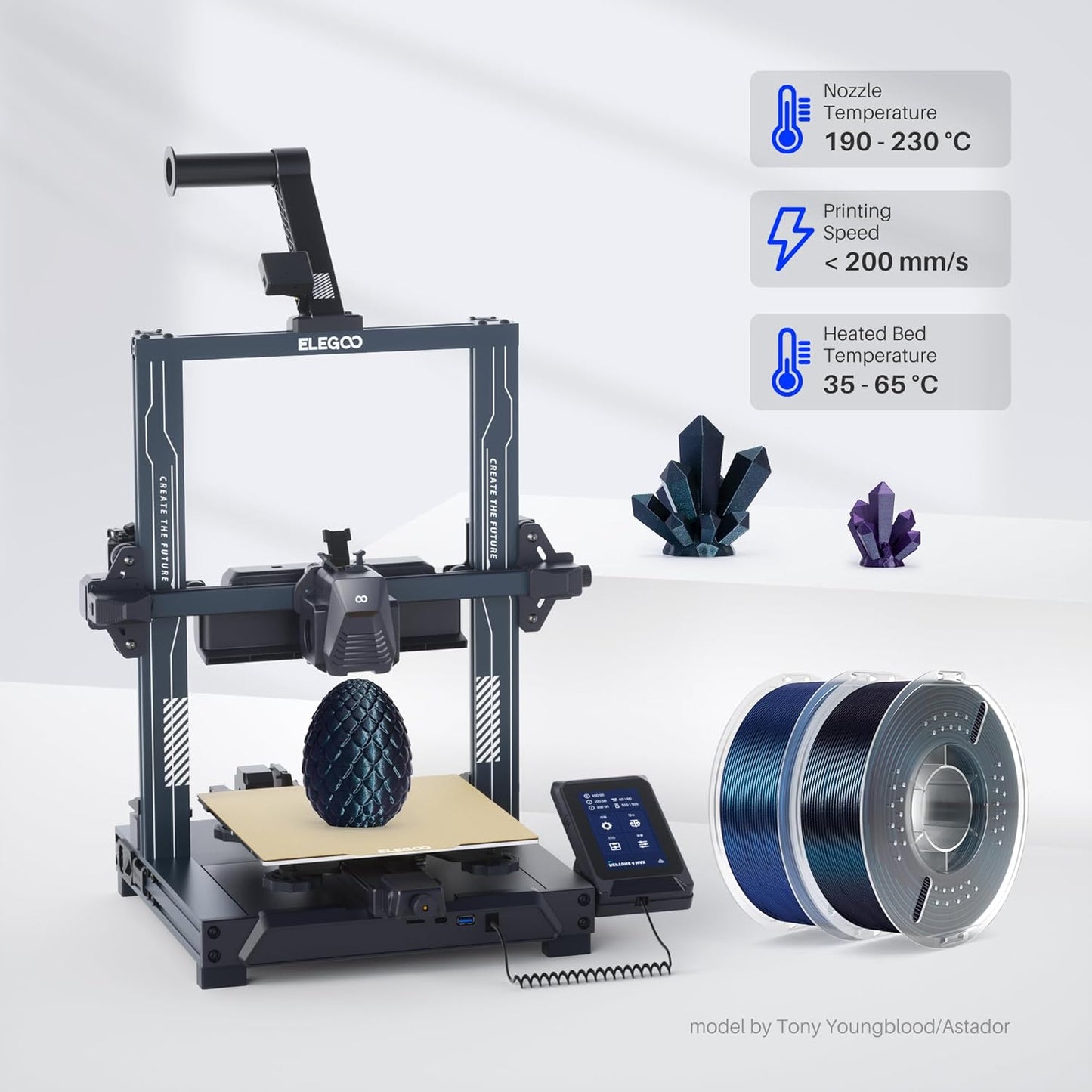 ELEGOO PLA Filament 1.75mm Galaxy Peacock Blue 1KG, Shiny 3D Printer Filament Dimensional Accuracy +/- 0.02mm, 1kg Spool(2.2lbs) 3D Printing Filament Fits for Most FDM 3D Printers