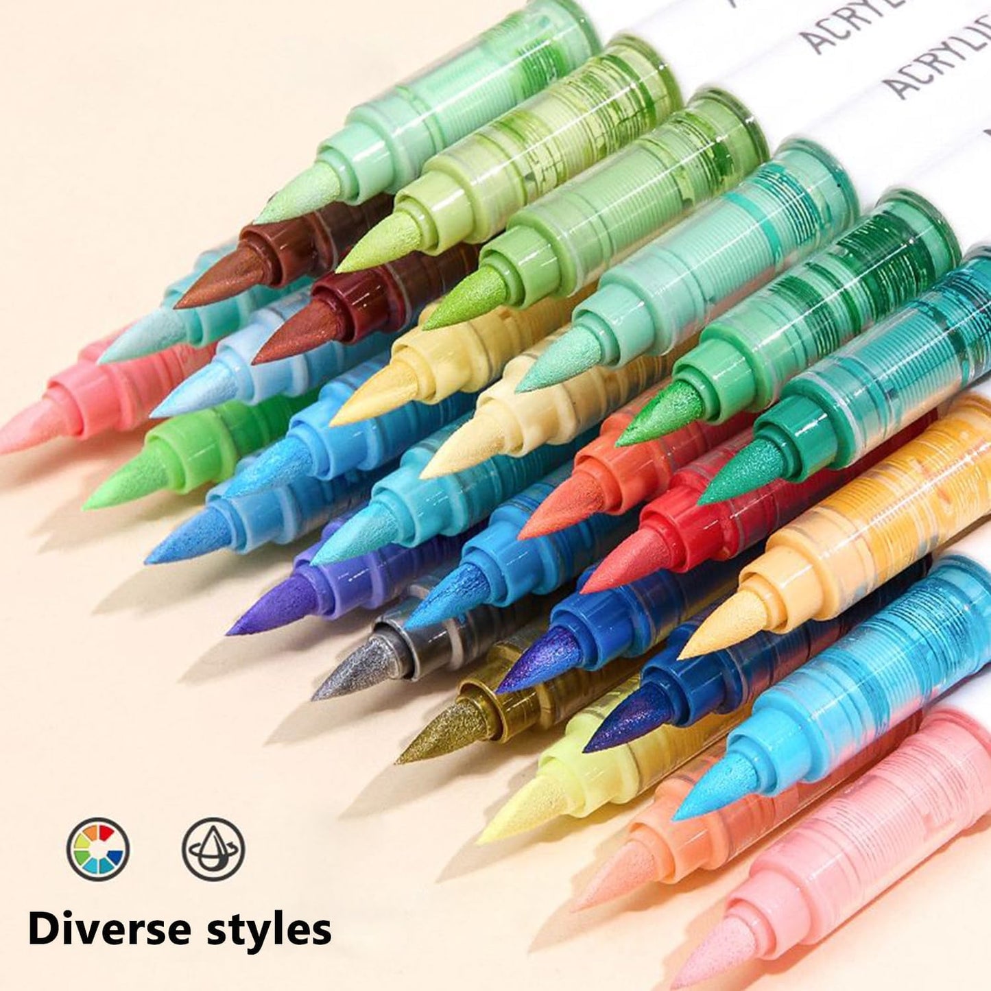 Water Based Acrylic Paint Markers, 9 Colors Acrylic Paint Pens Set with Soft Brush Tip, Marker Pen for Rock Painting, Egg, Wood, Glass, Paper, Acrylic Painter Ink (Colorful of Skin Series)