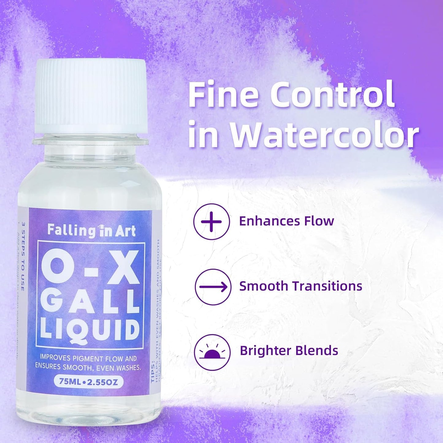 Falling in Art Ox Gall Liquid, Watercolor Medium, Ox Gall for Watercolor Painting, 2.5 Oz Bottle