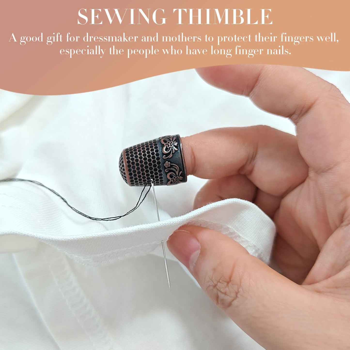 FR 4Pcs Sewing Thimbles, Metal Thimbles for Hand Sewing Finger Protector Knitting Needlework DIY Tools Red Copper