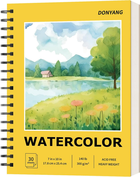 7"x10" Watercolor Paper Pad, 30 Sheets Watercolor Paper, 140lb/300gsm Spiral Bound Art Sketch Book for Adult, Bulk College Essentials, Watercolor Textured Paper for Finger Paint, Canvas Painting