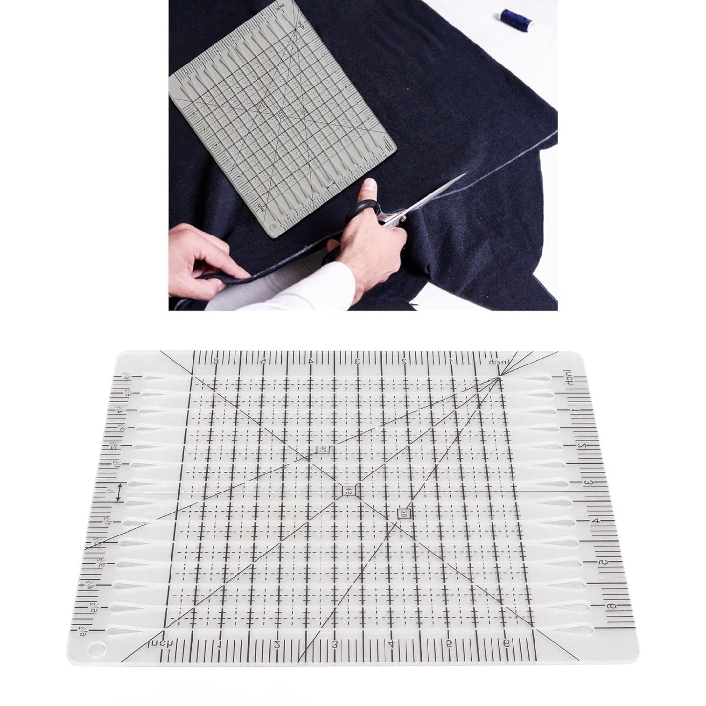 Pssopp Charming Shape Cut Ruler, Transparent Acrylic, Accurate Scale, Black Grid Line, Multifunction, Quilters Ruler, 25.5cm x 8.1in