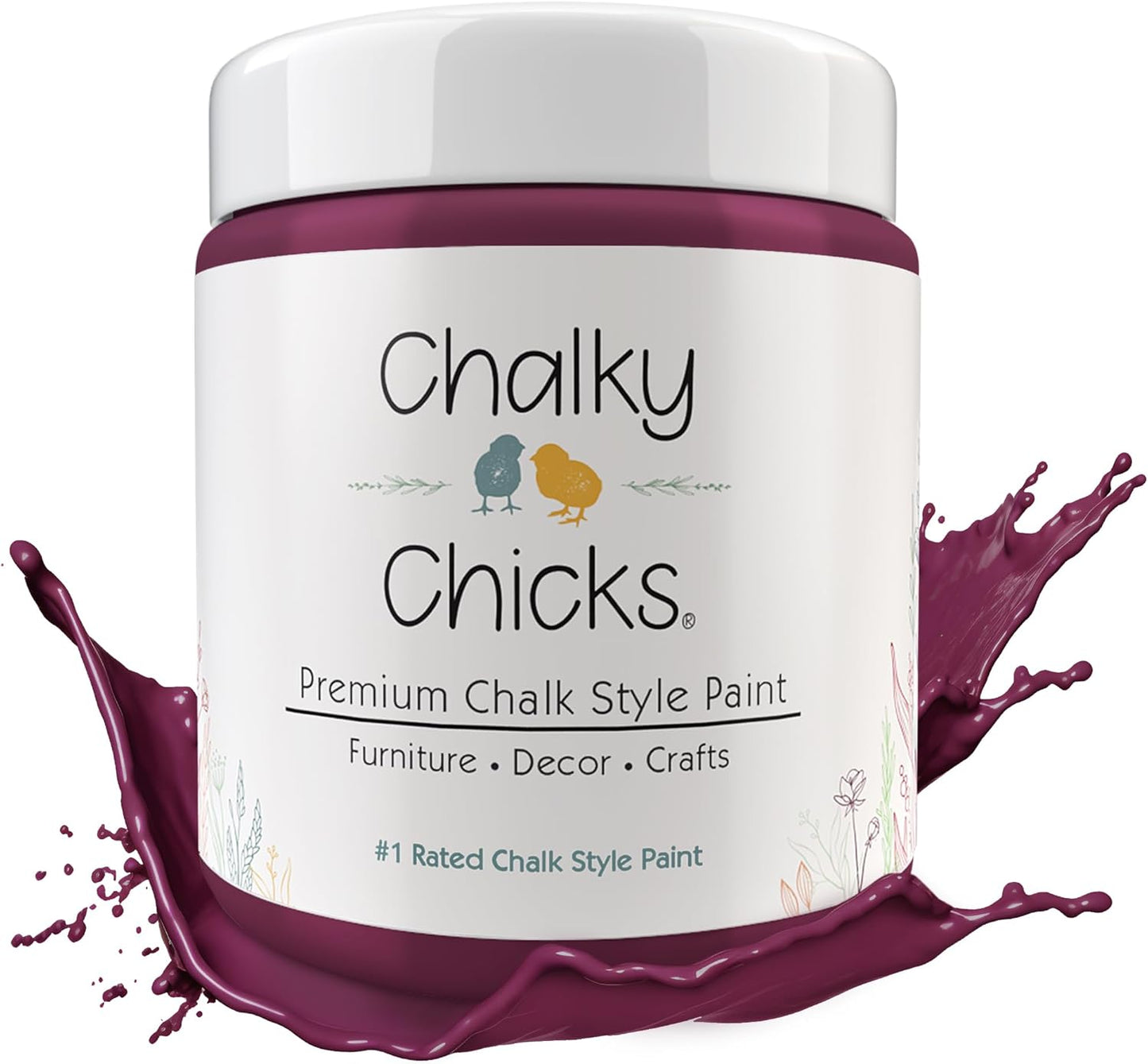 Chalky Chicks All-in-One Chalk Paint for Furniture or Cabinet - 16 Fl Oz - Matte Finish Logan Berry (Plum) for Metal, Wood Furniture Paint - No Sanding All-in-One for Home Decor & Crafts, USA Made