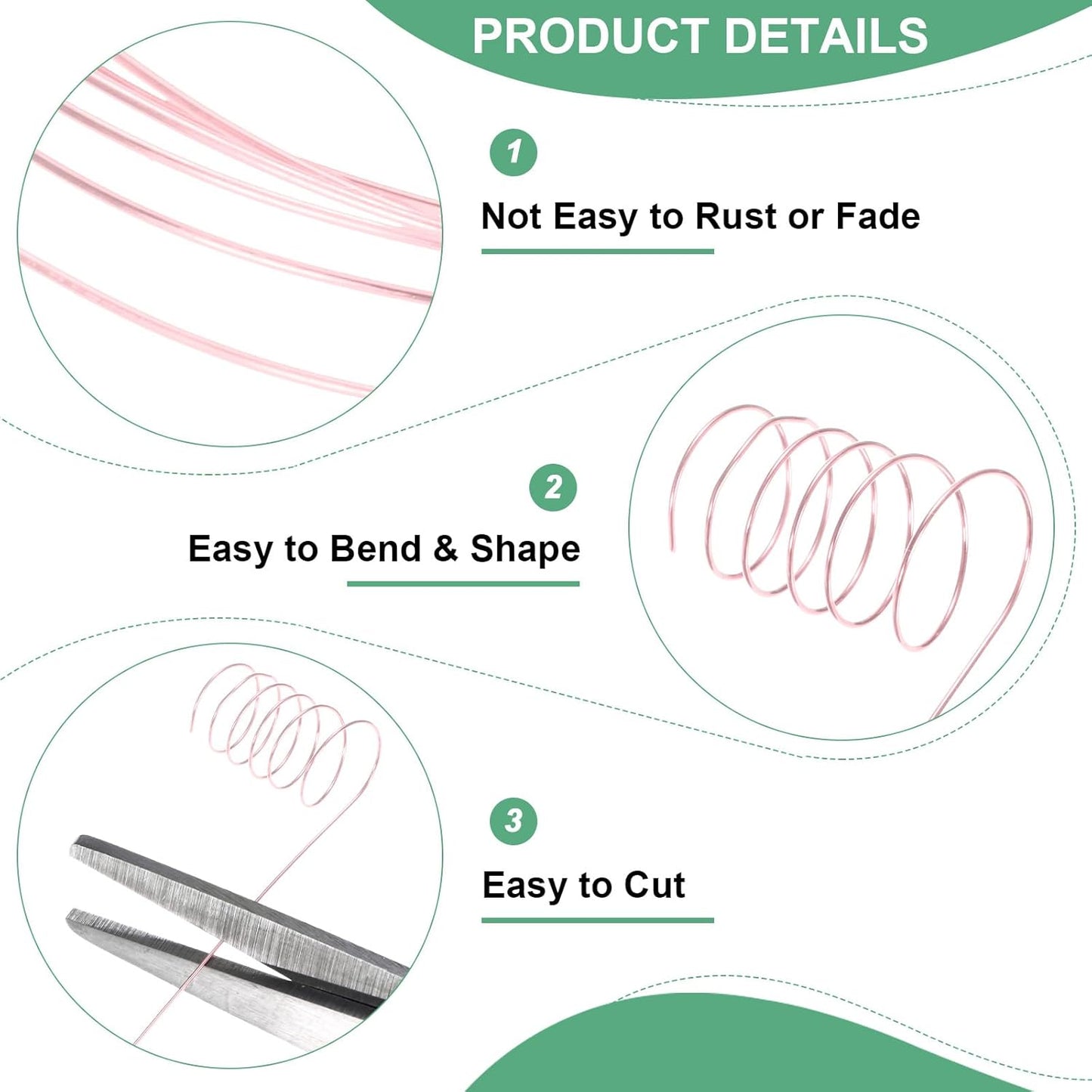 0.3 mm/28 Gauge Copper Wire for Jewelry Making, 49.2FT Copper Beading Craft Wire for Jewelry/Weaving/DIY Crafting/Planting, Color-Retaining [15M, Rose Gold]