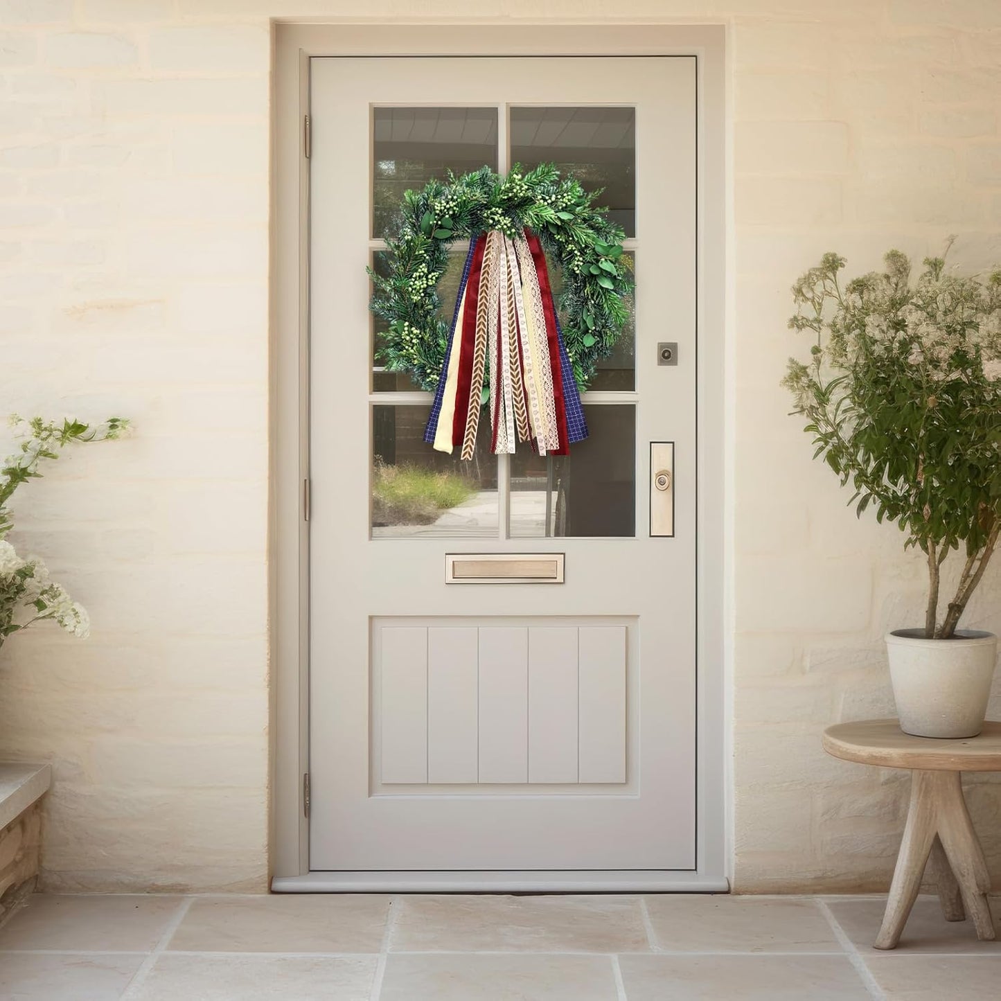 Large Blue Buffalo Plaid Ribbons Bow for Wreath, Red Orange Fall Fabric Ribbons Set Assorted Lace Ribbon Navy Clip-On Wreath Sash Ribbon Bundle for Thanksgiving Home Indoor Outdoor Decor