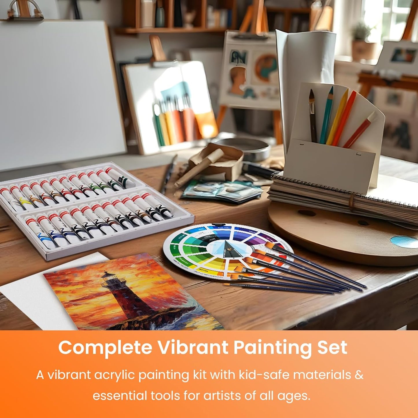 Falling in Art Acrylic Paint Set, Canvas Painting Kit with 24 Acrylic Paints, Nylon Brushes for Kids, Adults, Beginners, Hobbyists, Artists, 31 Pieces Set