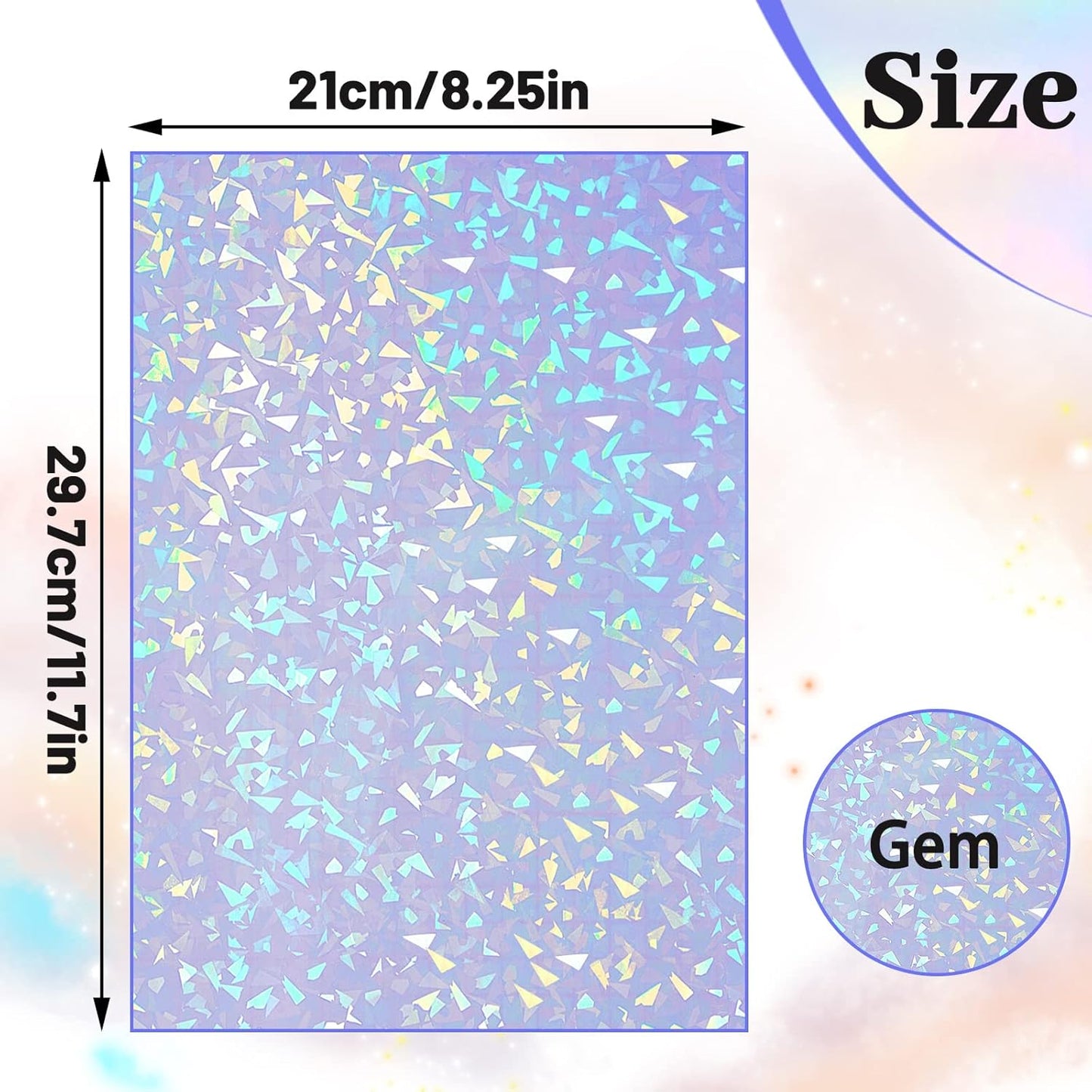 Nezyo 60 Sheets Holographic Laminate Sheets Clear Glitter A4 Size Vinyl Sticker Paper Holographic Overlay Self Adhesive Waterproof Transparent Film, 11.7 x 8.3 Inch (Broken Grass)