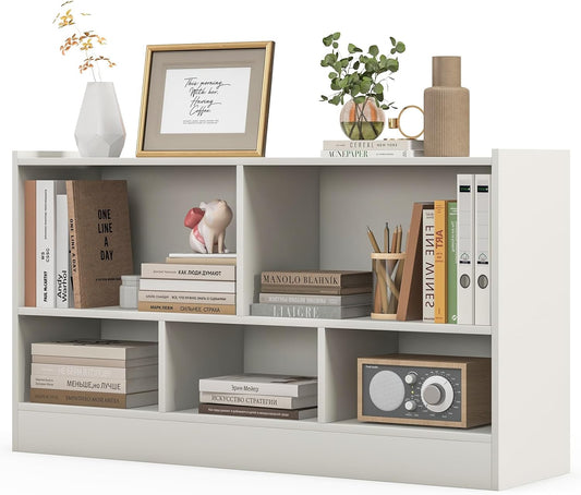 LOKO 2 Tier 5 Cube Bookcase, Open Shelf Storage Cabinet, Wooden Display Cabinet Shelf, Multipurpose Bookshelf for Living Room, Hallway, Home Office, Classroom (White)