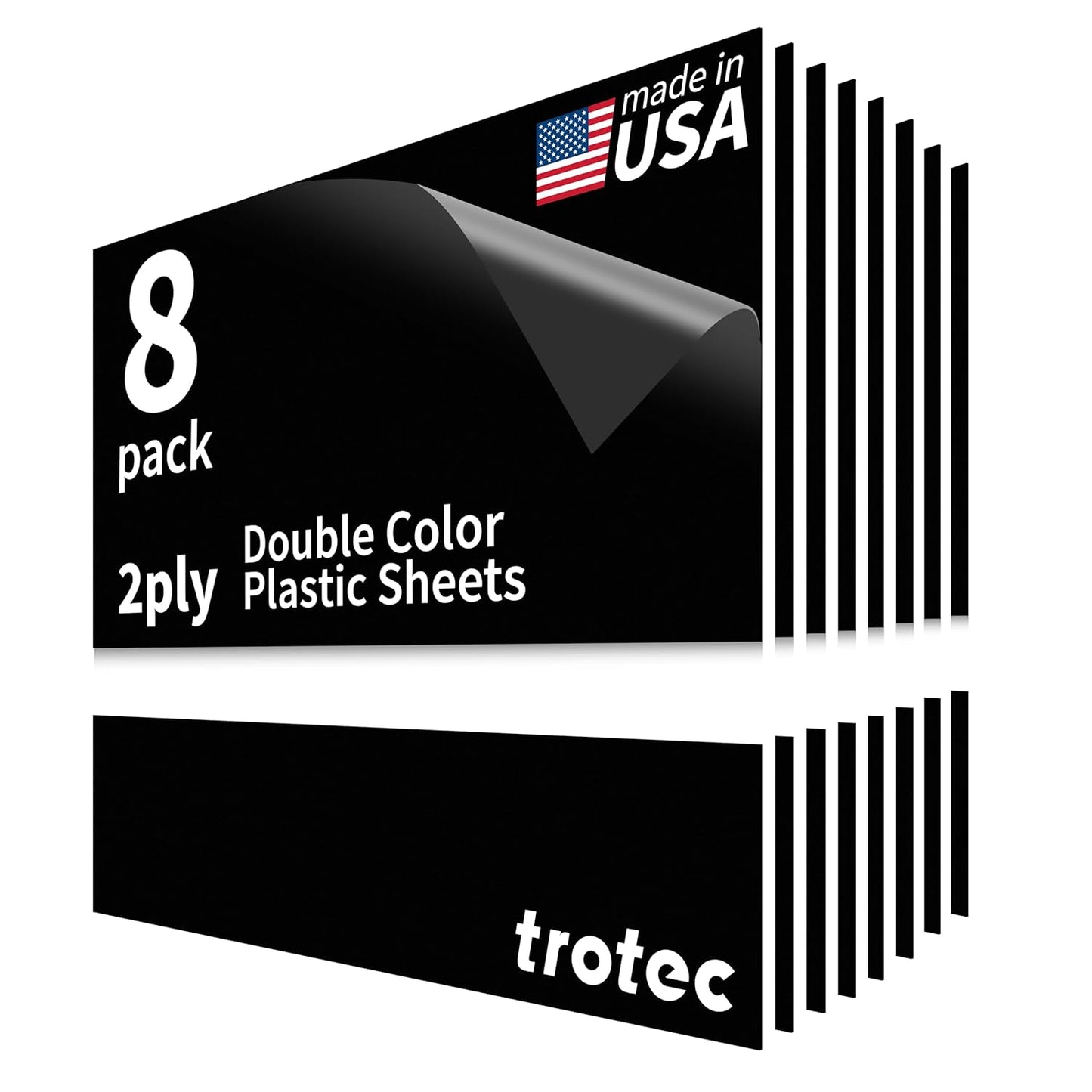 Trotec TroLase | 12"x12"x1/8", 8 Pcs | Black/White | 2 Ply | Modified Acrylic | Laser Engraving Double Color Plastic Sheet | Engraving Blanks for Laser, Saw, Guillotine | Made in USA
