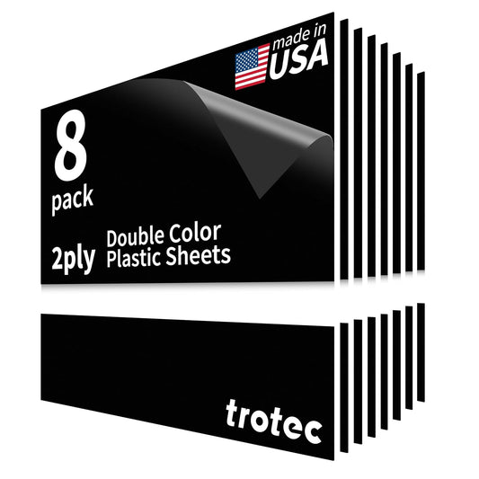 Trotec TroLase | 12"x12"x1/8", 8 Pcs | Black/White | 2 Ply | Modified Acrylic | Laser Engraving Double Color Plastic Sheet | Engraving Blanks for Laser, Saw, Guillotine | Made in USA
