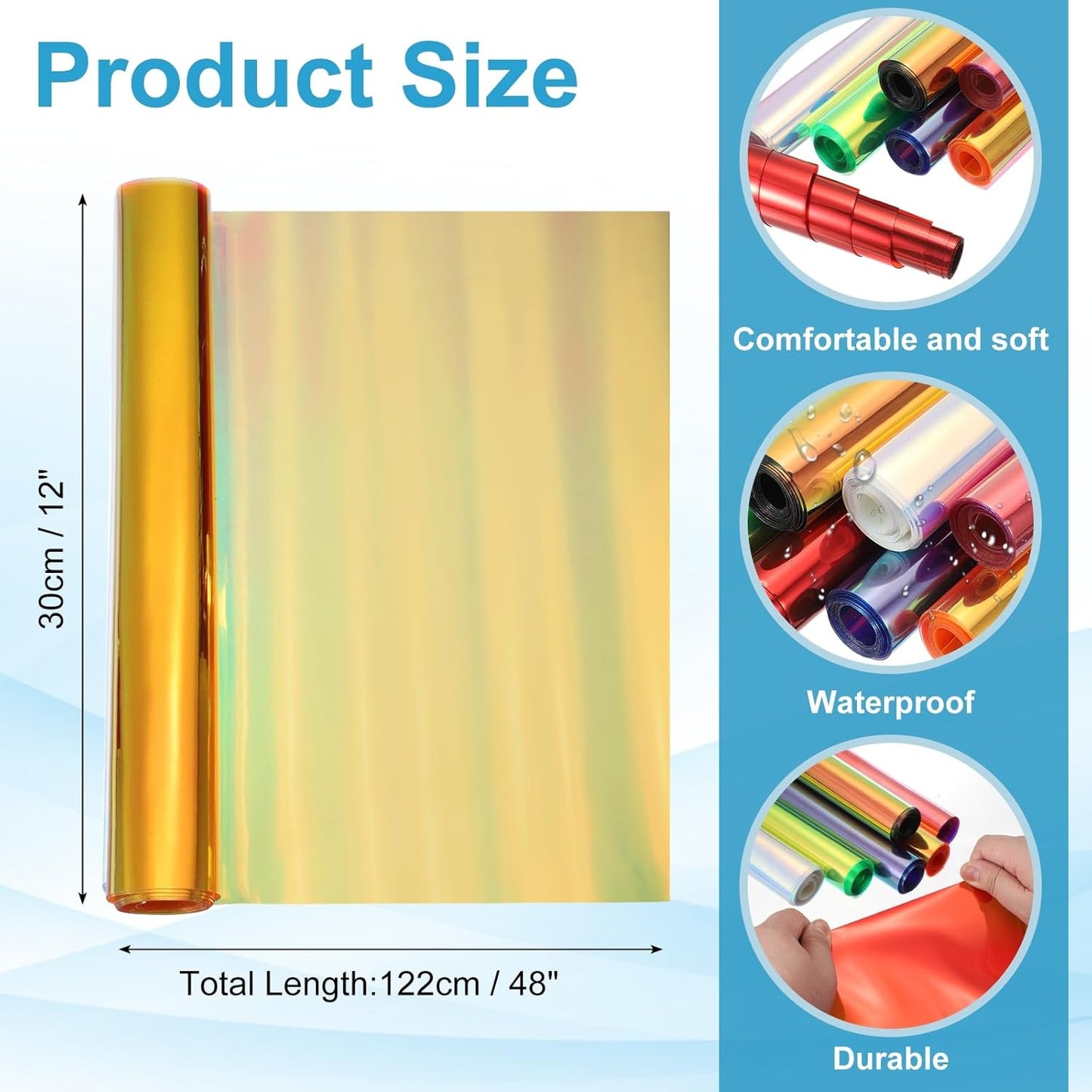 MECCANIXITY Holographic Clear PVC Vinyl Film Holographic PVC Fabric Waterproof Dichroic Film 12 x 48 Inch for Handbags Bows Earrings DIY Craft,Laser Dark Yellow