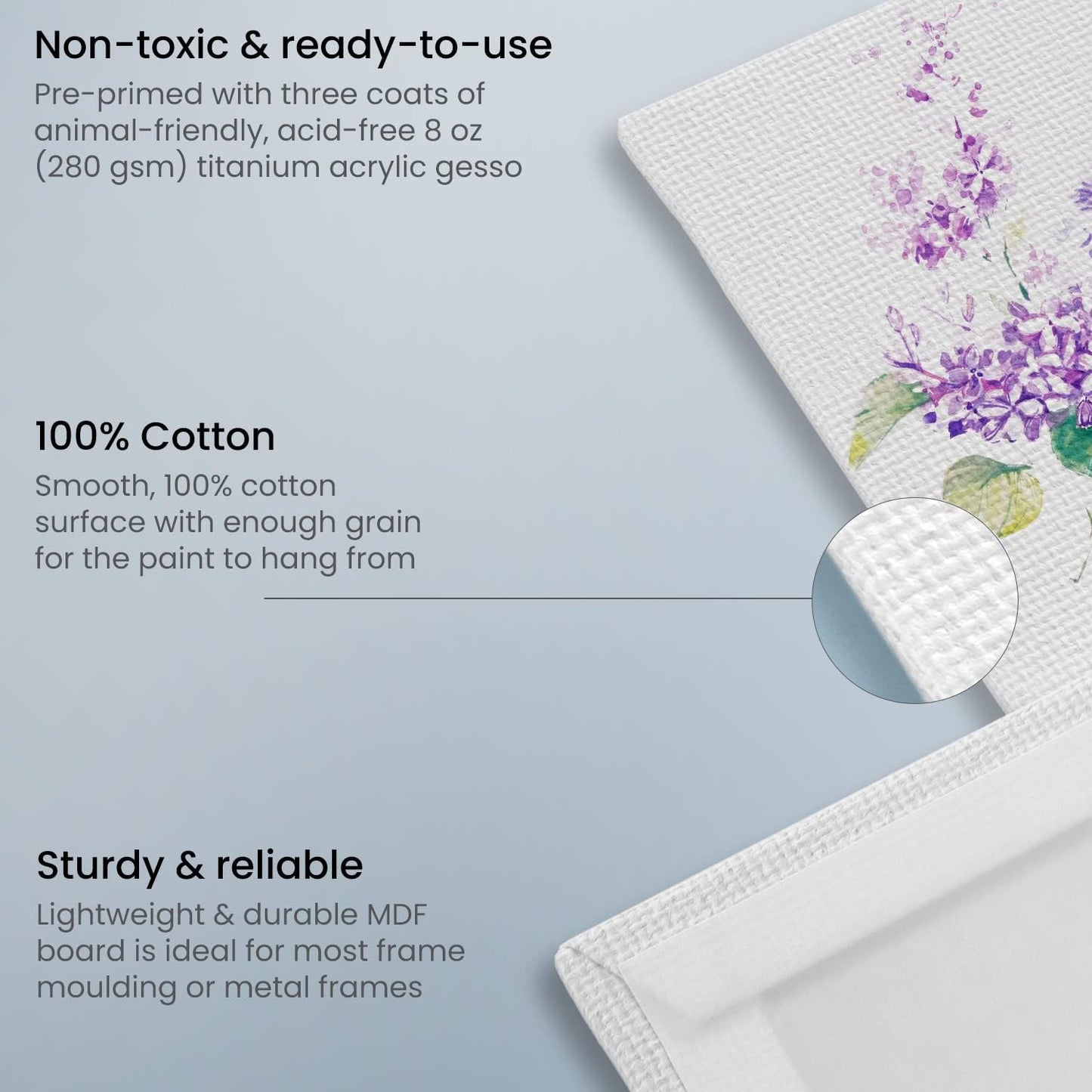 ARTEZA Canvas Panels for Painting, 28 Pieces, 5 x 7, 8 x 10, 9 x 12, 11 x 14 Inches, Cotton, Gesso-Primed, Art Supplies for Acrylic and Oil Painting