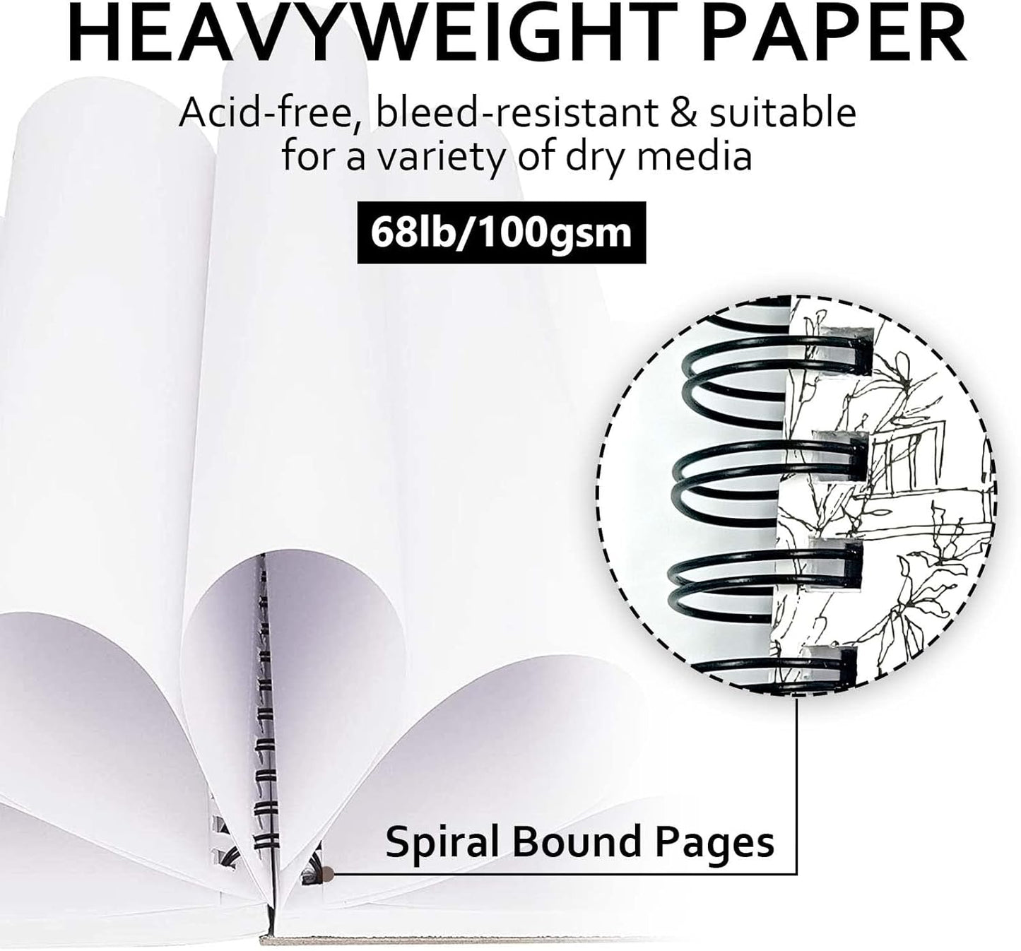 JOY SPOT! 5.5x8.5 Inch Sketch Book, Pack of 2, 200 Sheets (68 lb/100gsm), Spiral Bound Artist Sketch Pad for Artist Pro & Amateurs | Marker Art, Colored Pencil, Charcoal for Sketching