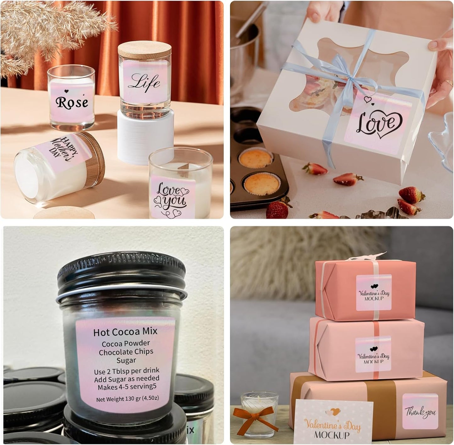 Transparent Square Thermal Label Stickers 3" x 3", Clear Direct Thermal Stickers Labels, Self-Adhesive Thermals Label for Small Business-Transparent Pink