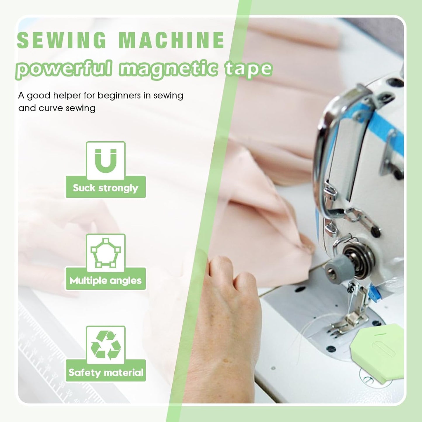 Pcmursal 4 Pieces Magnetic Seam Guide for Sewing Machine, Upgraded Multi-Purpose Tool Polygonal Magnetic Seam Guide with Scale, Sewing Supplies and Accessories (Green)