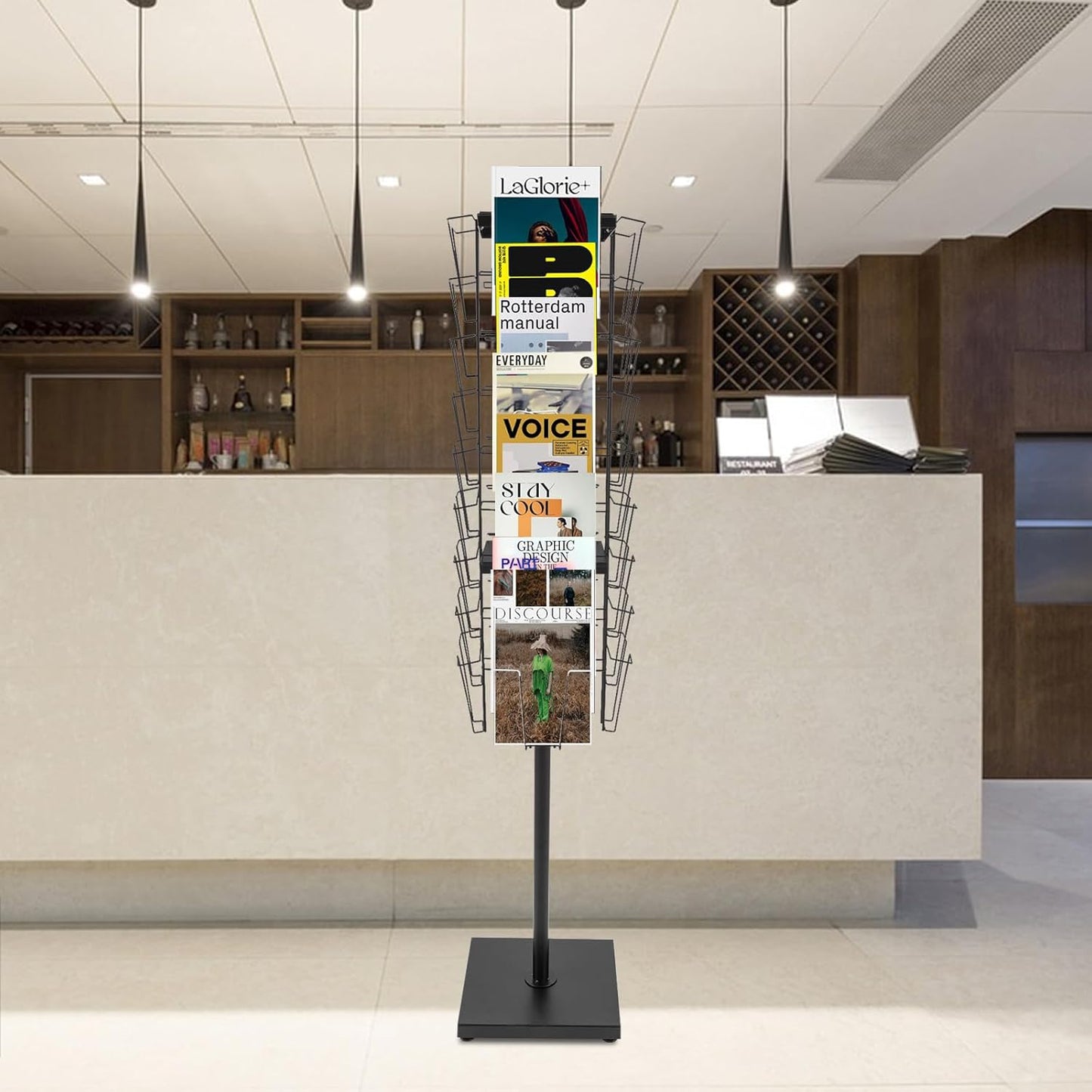 36 Pockets-360°Rotating Magazine Rack Holder Floor Comic Book Brochure Display Stand Flyer Storage Pamphlet Catalog Literature Organizer for Retail Store, Malls, Office, Trade Show Exhibition