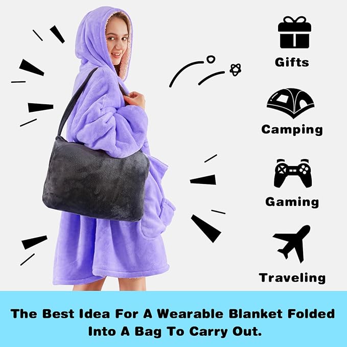 yescool Wearable Blanket Hoodie, Flannel Sherpa Fleece Blanket Sweatshirt for Adults Women Men,One Size Fits All