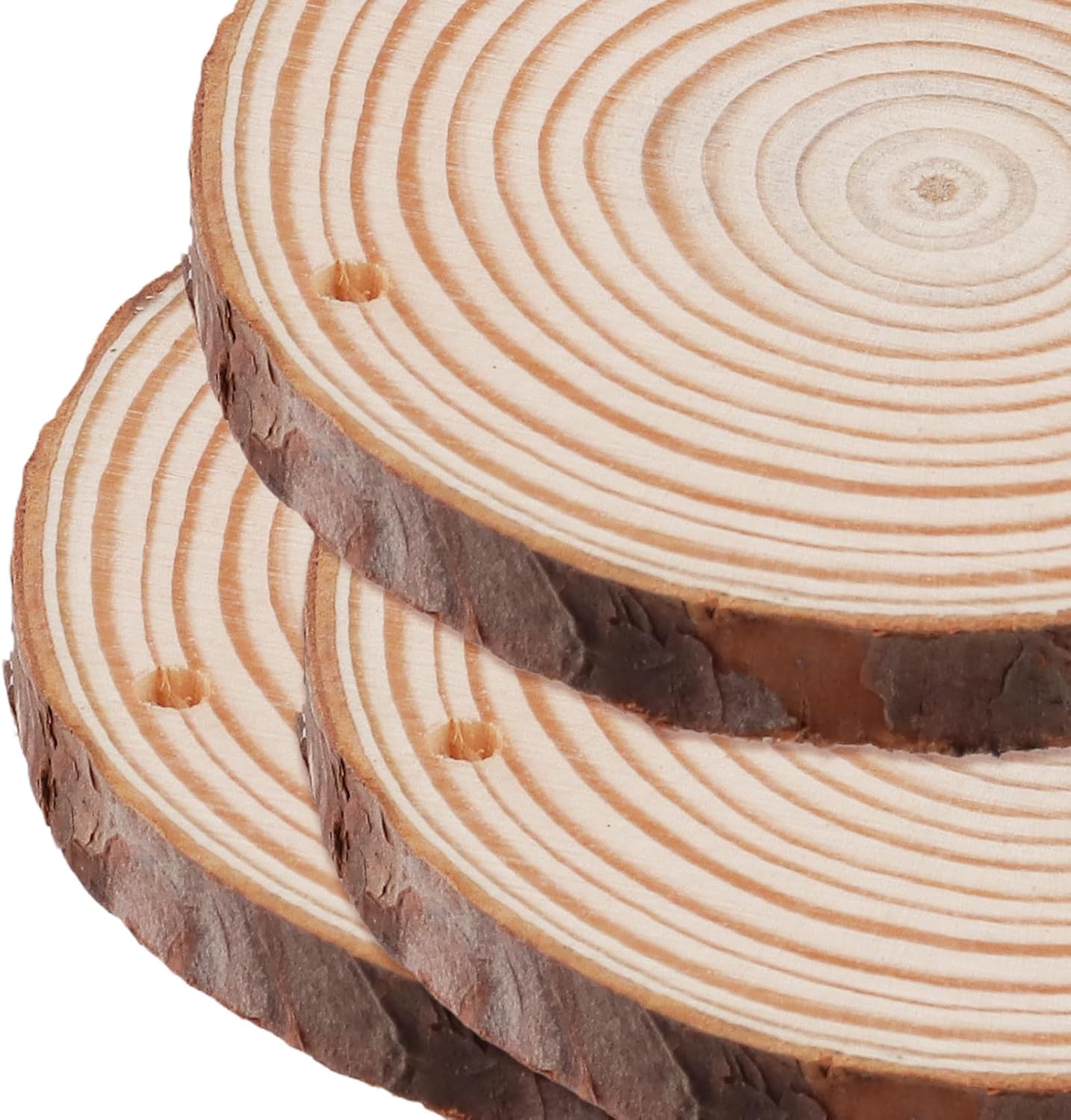 60 Pieces Wood Slices with Hole, 3.5-4 Inch Unfinished Round Wooden Circles with Bark for DIY Crafts, Wedding Centerpieces